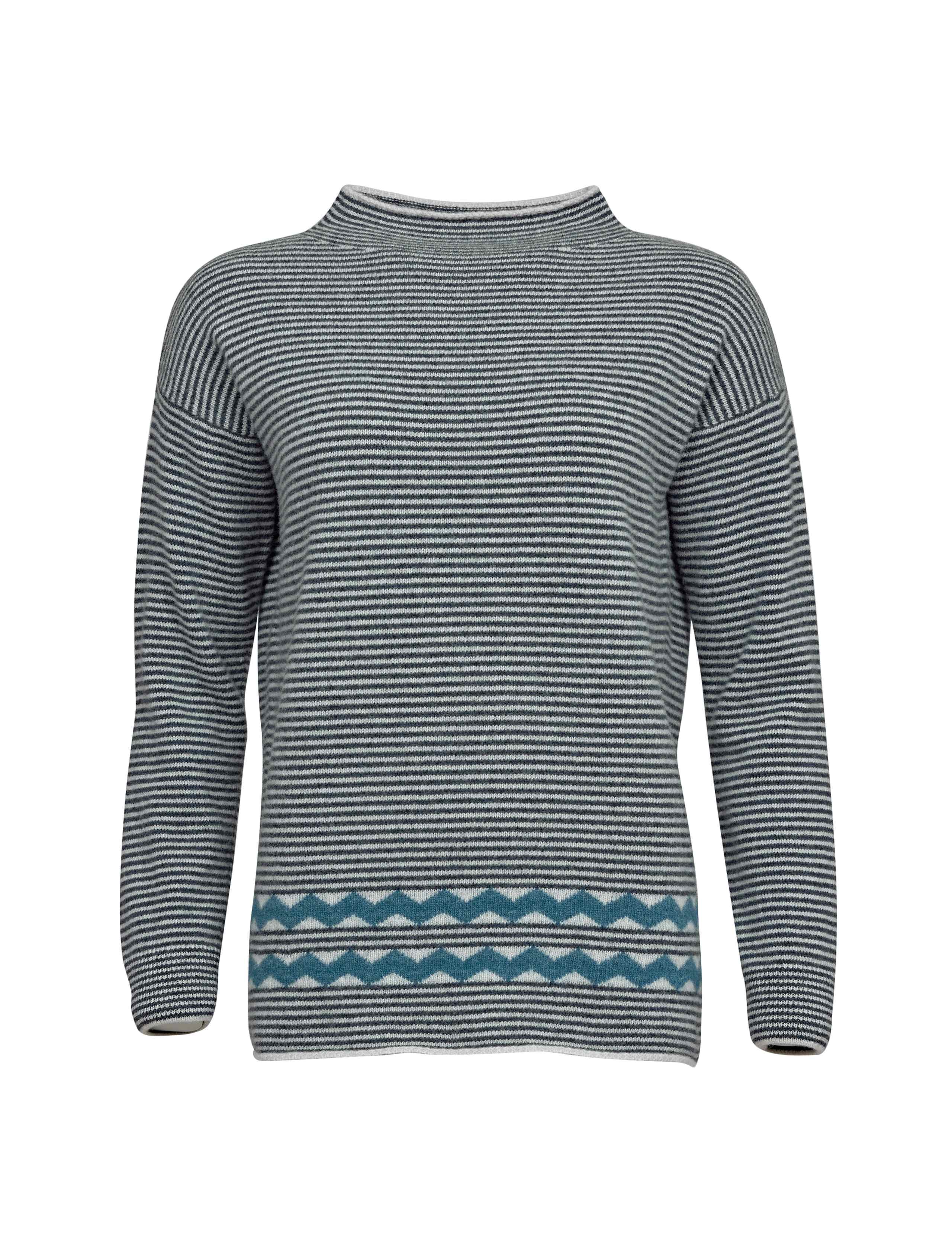Pure Wool Striped Funnel Neck Jumper 2 of 3
