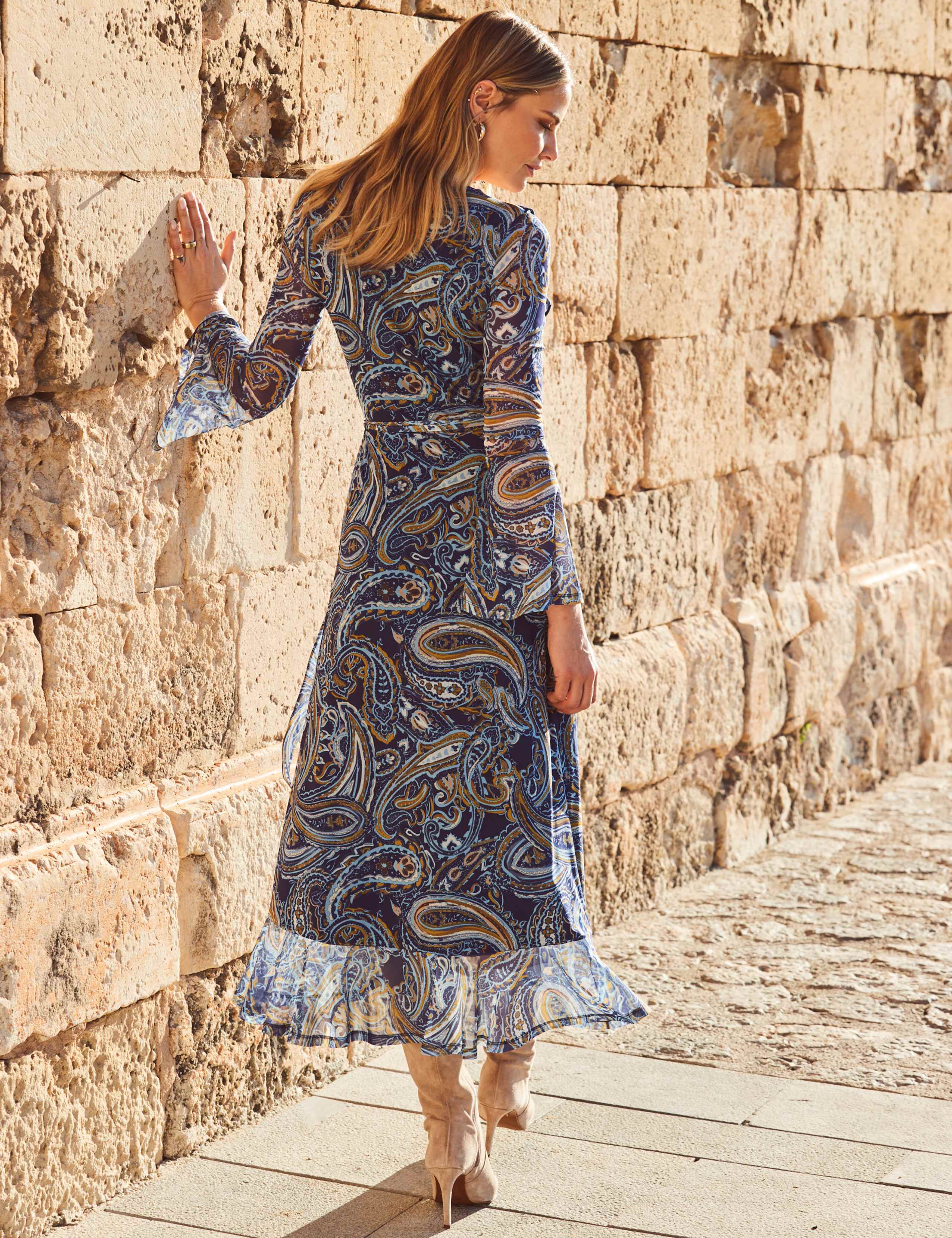 Paisley Print Mesh Wrap Front Dress 2 of 5