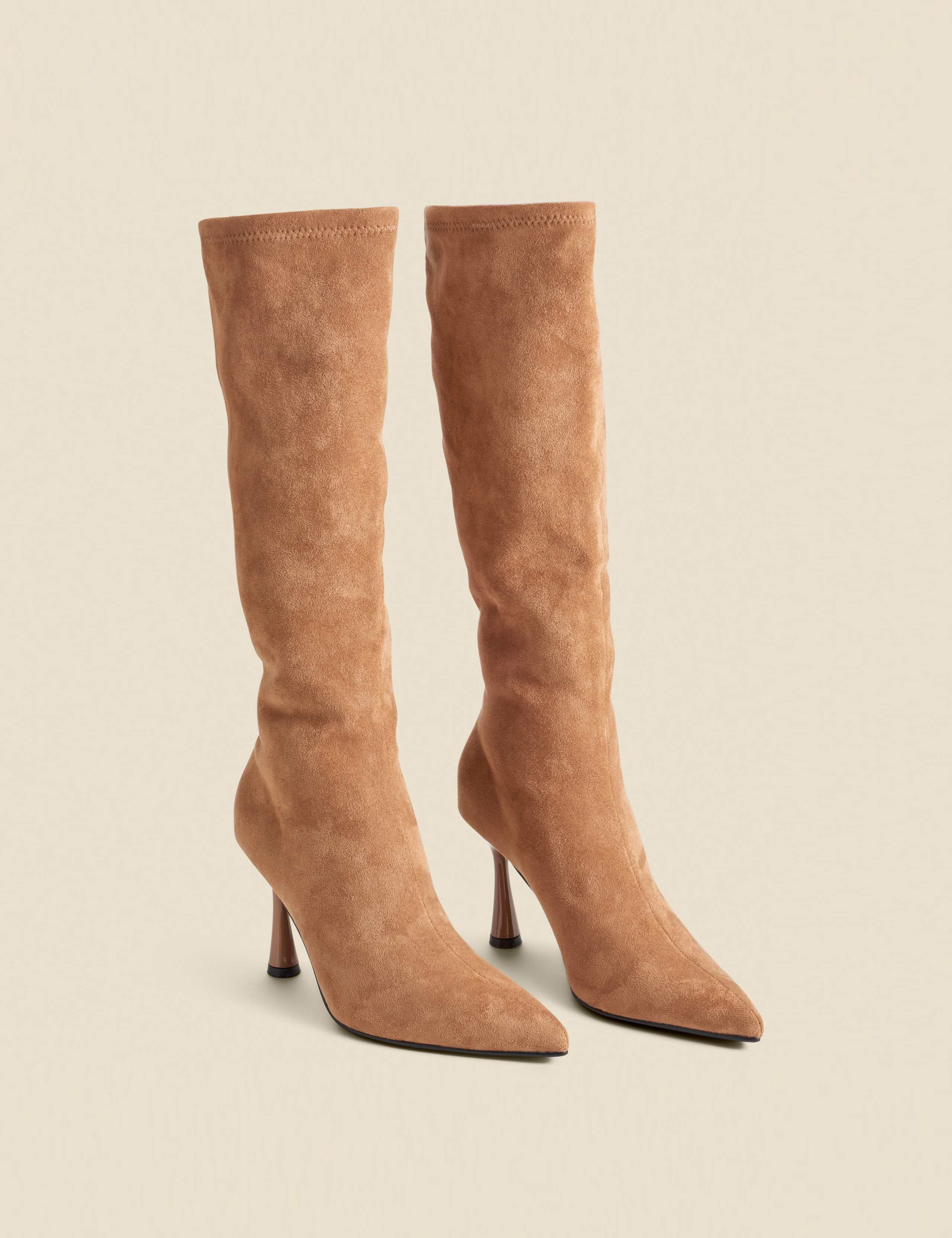 Faux Suede Knee High Flared Heel Boots 2 of 4