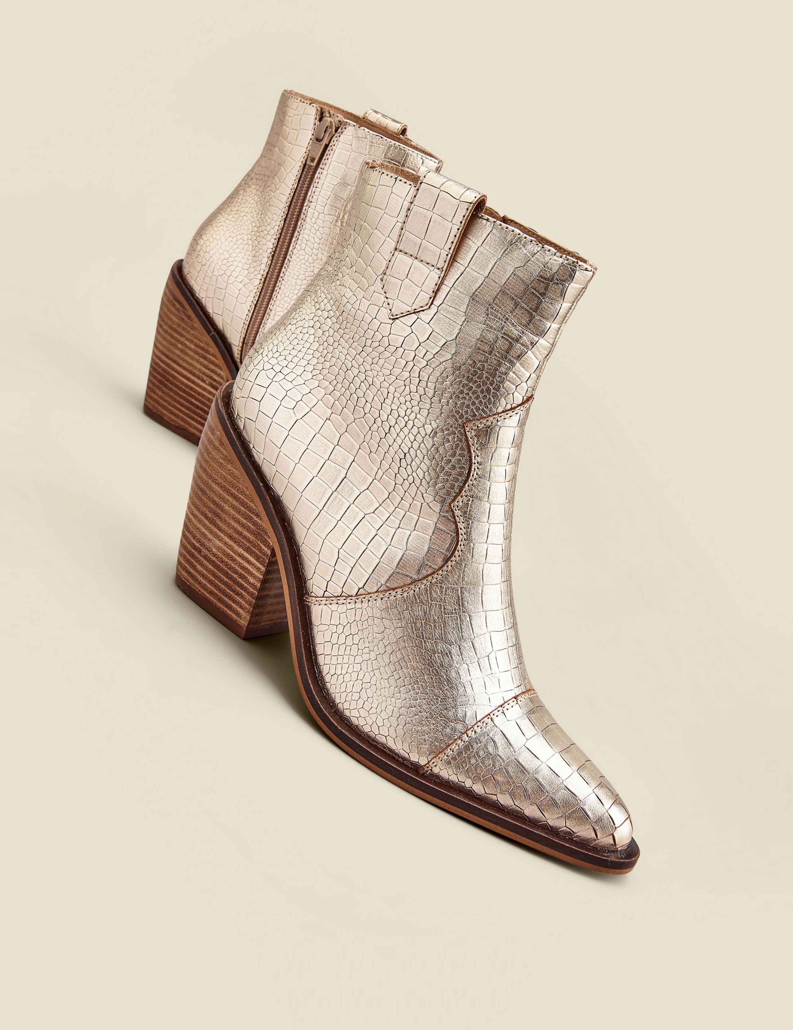 Leather Cow Boy Croc Block Heel Ankle Boots 5 of 6