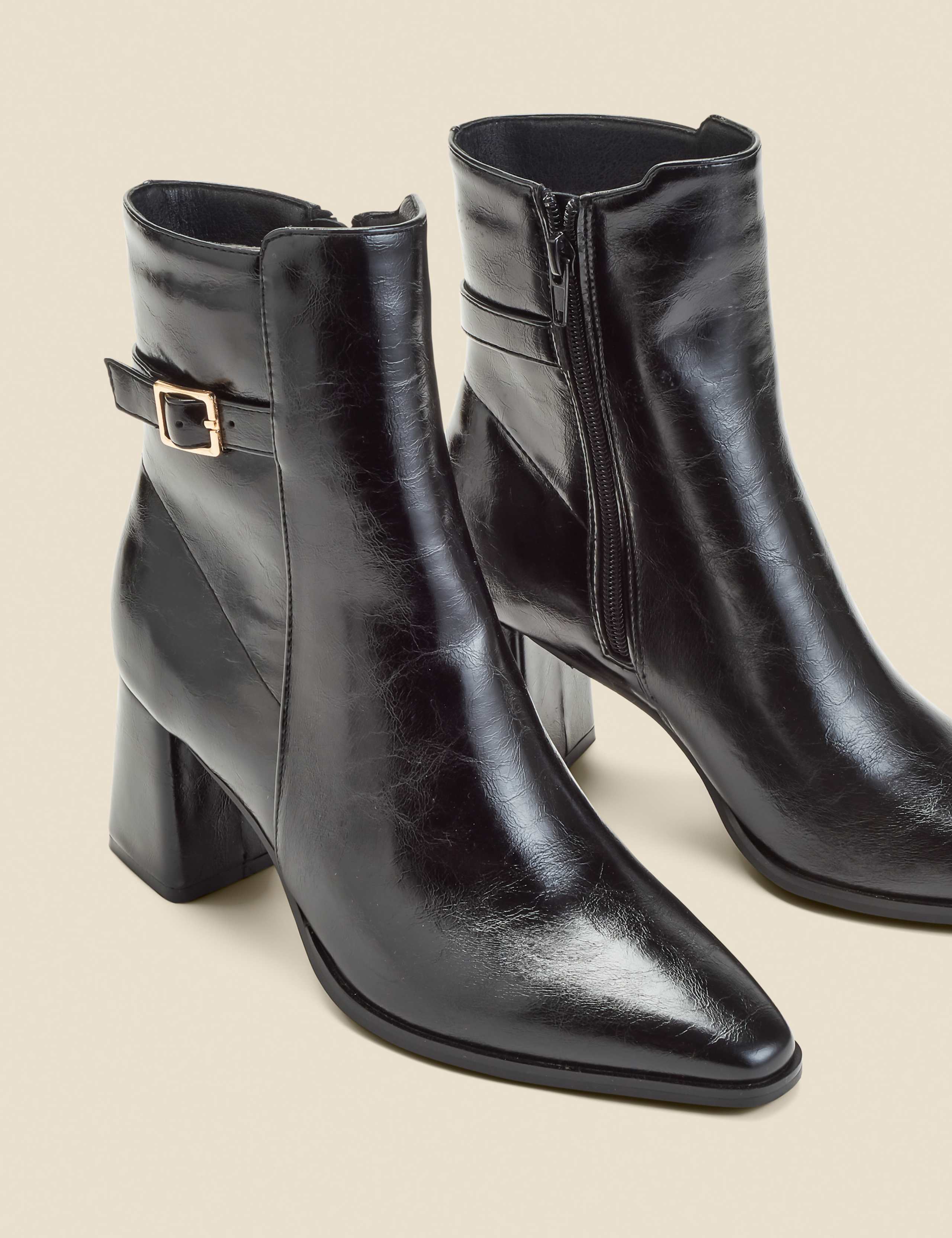 Block Heel Ankle Boots With Buckle Trim 4 of 4