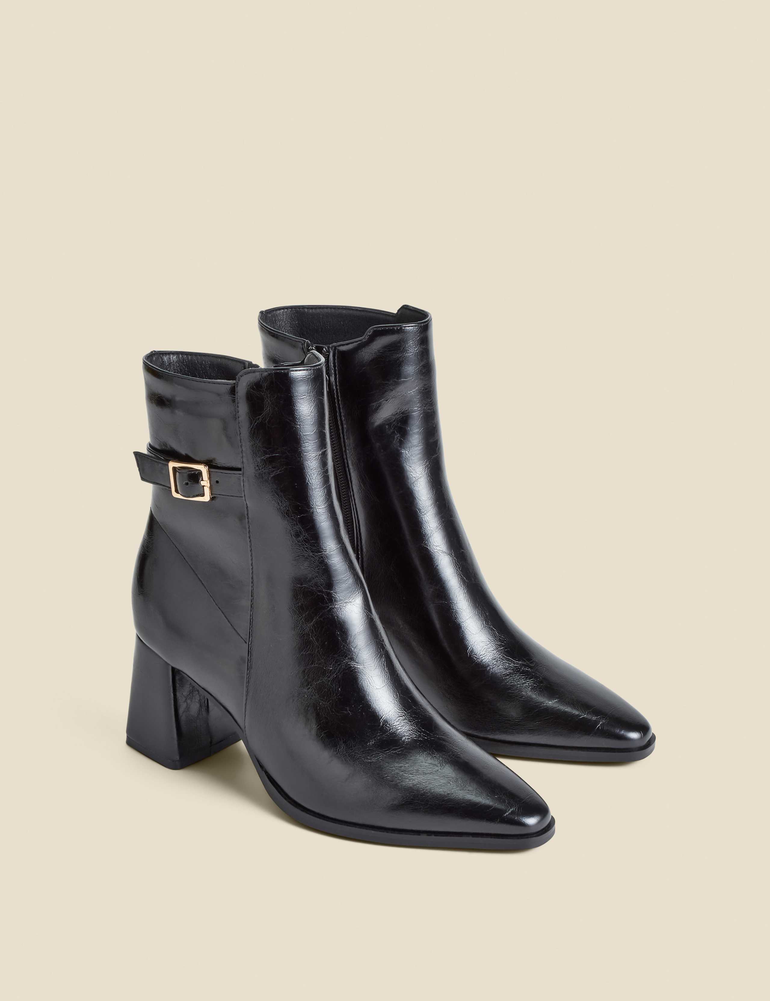 Block Heel Ankle Boots With Buckle Trim 2 of 4