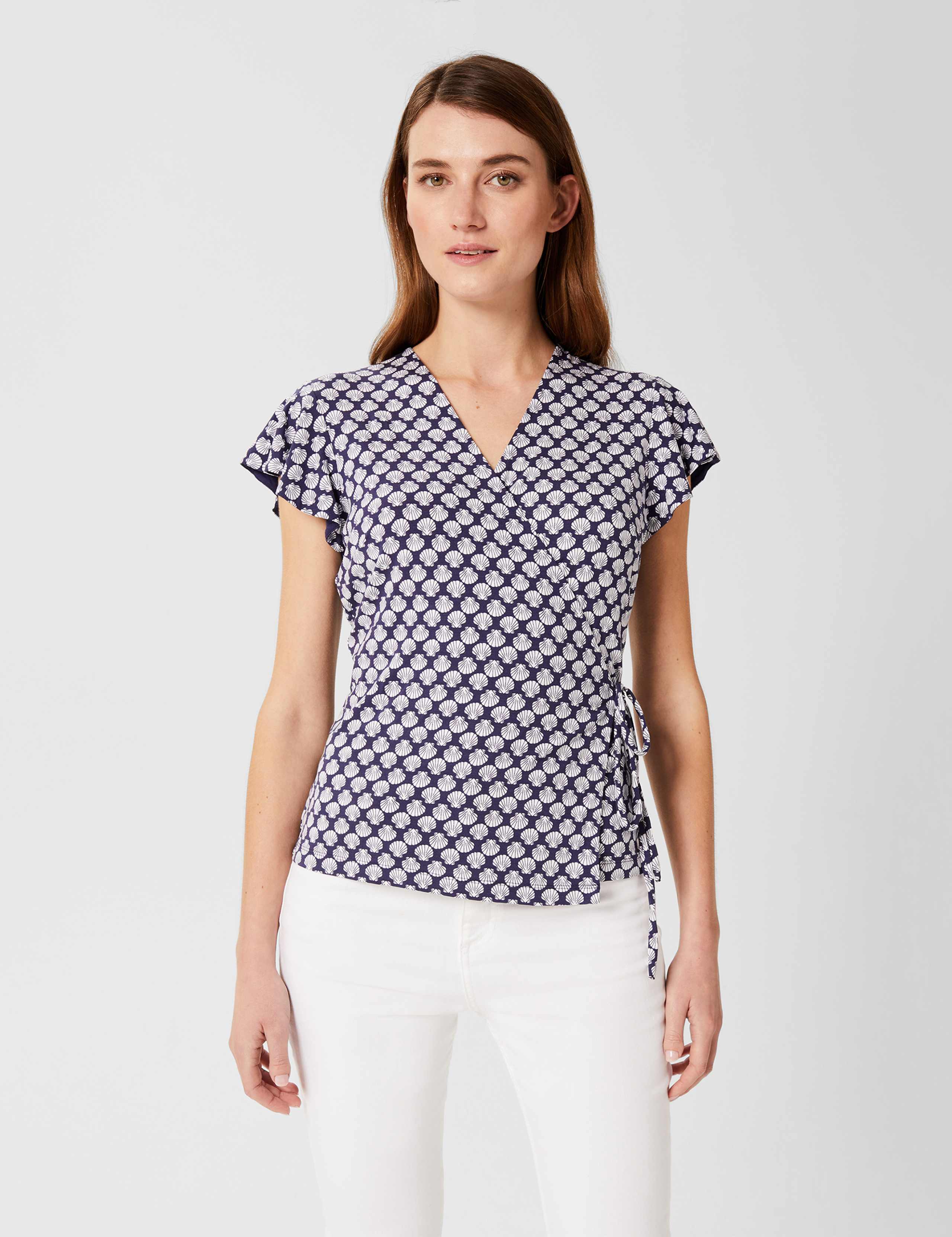 Geometric Short Sleeve Wrap Top 1 of 6