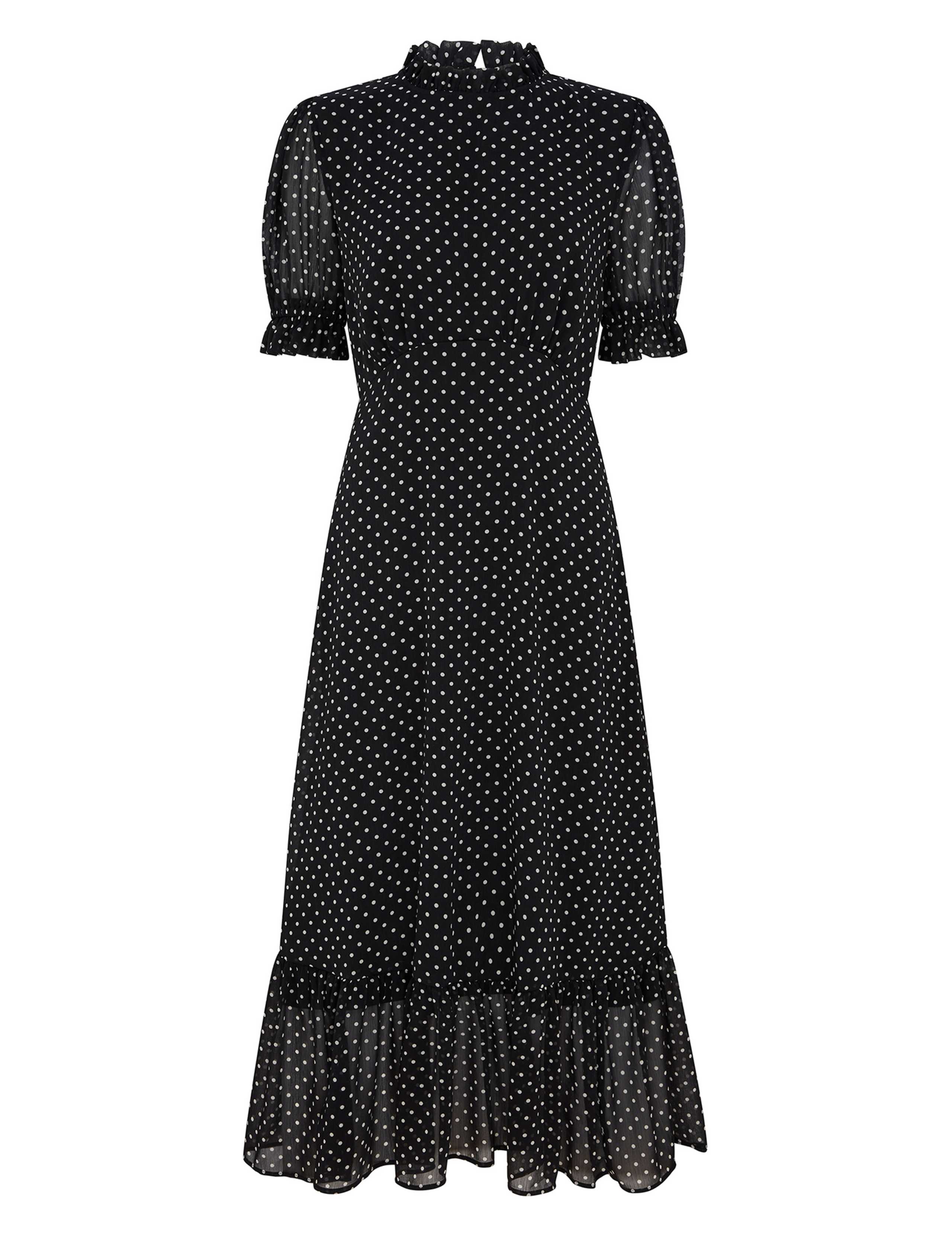 Polka Dot High Neck Midi Waisted Dress 2 of 4