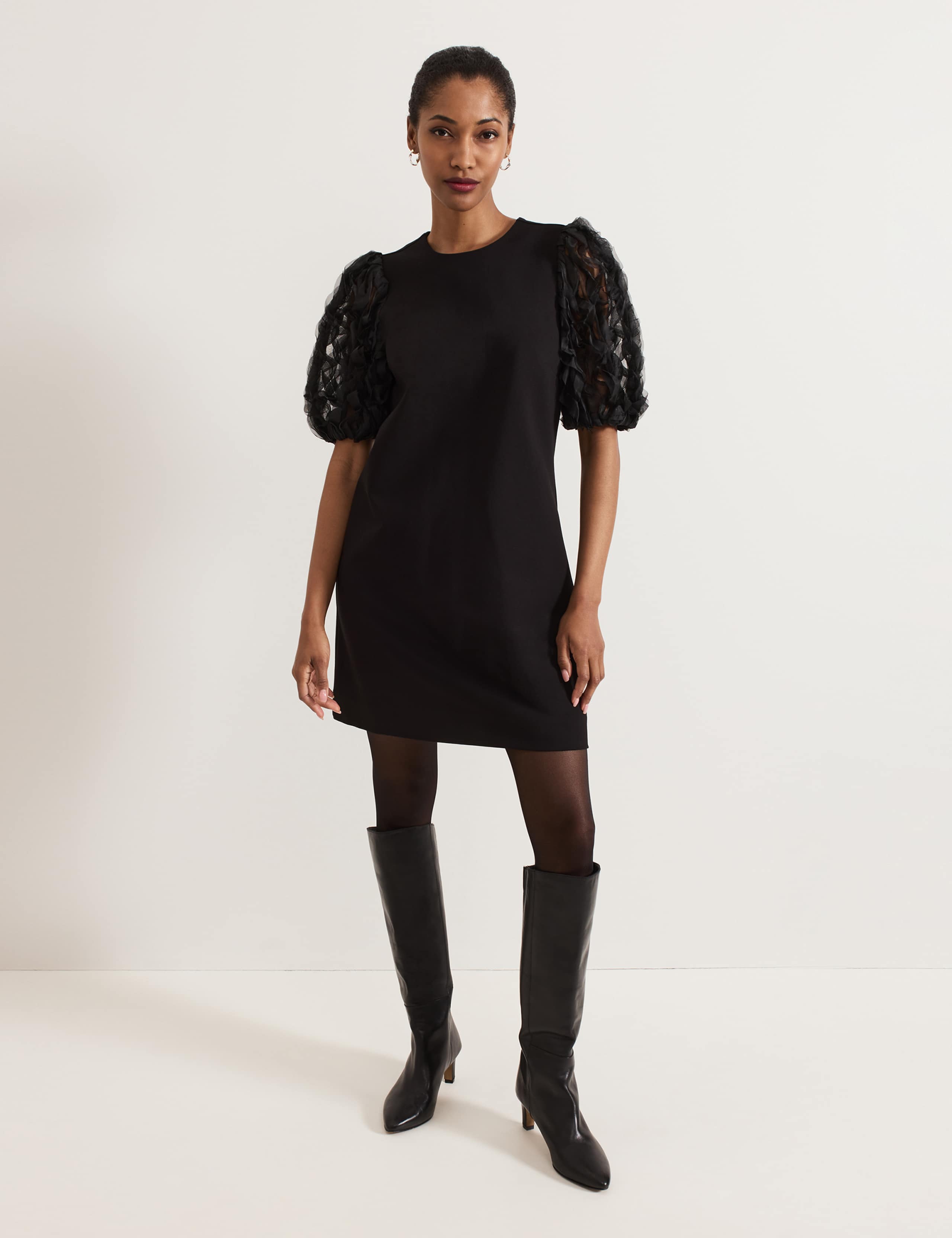 Textured Ruffle Sleeve Mini Shift Dress 4 of 7