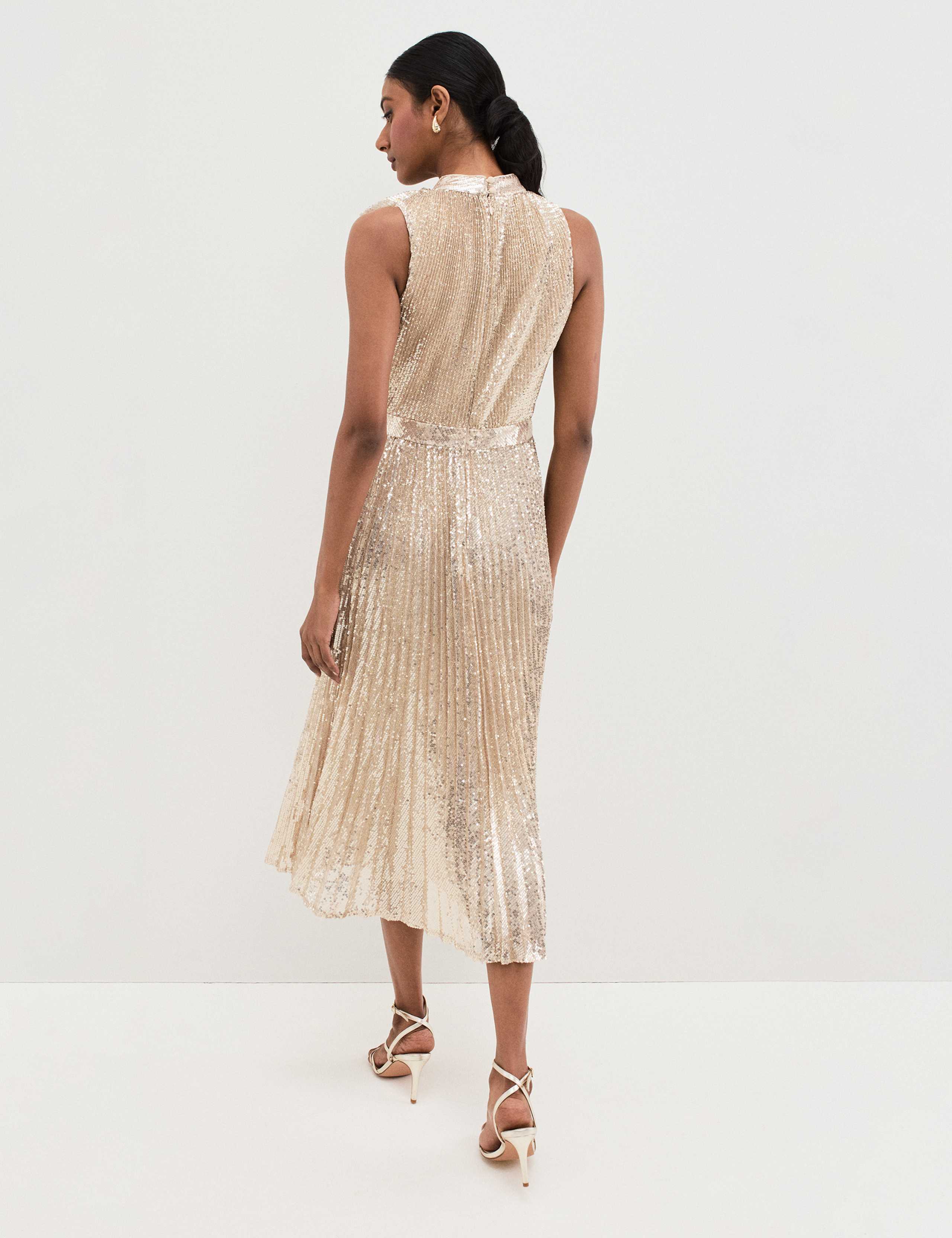 Sequin Tie Neck Midi Dress 3 of 8