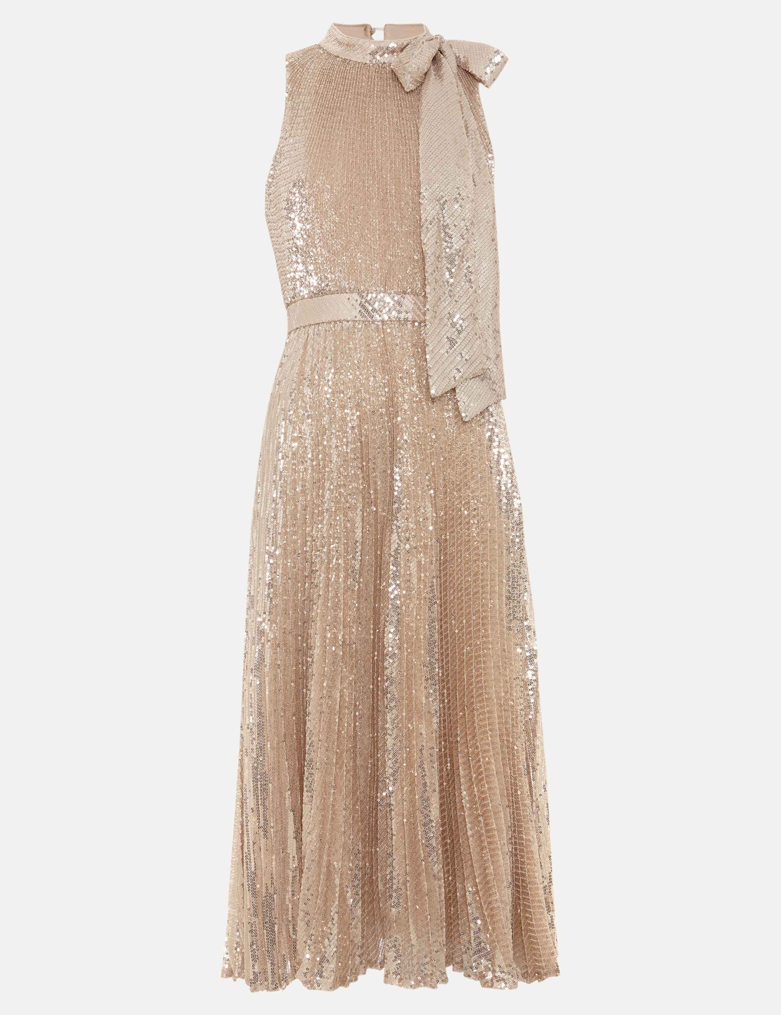 Sequin Tie Neck Midi Dress 2 of 8