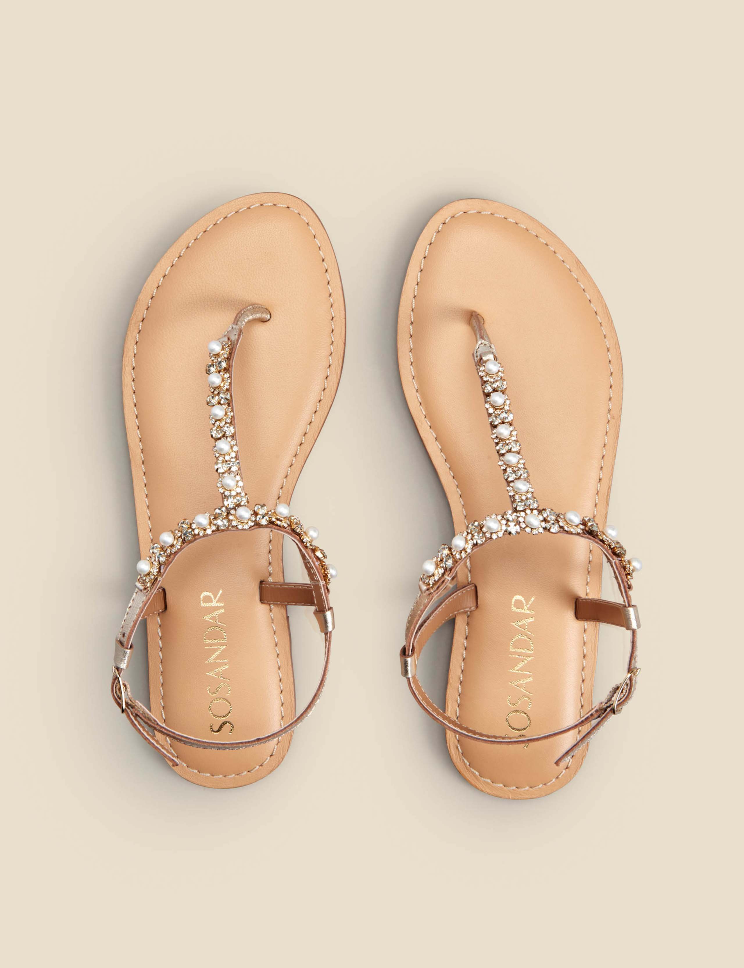 Leather Sparkle Flat Toe Thong Sandals 2 of 3