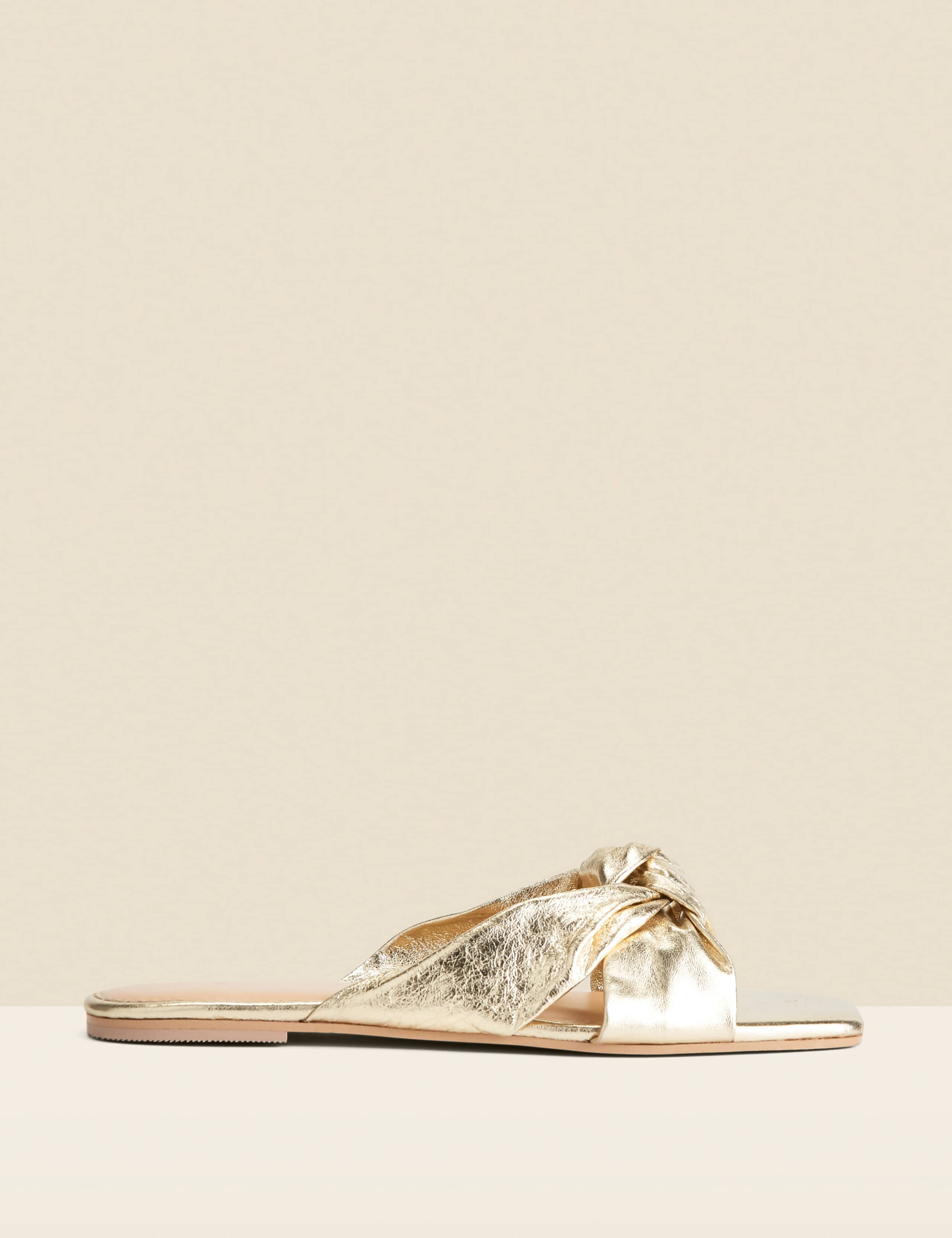 Leather Knot Metallic Flat Sandals 1 of 5
