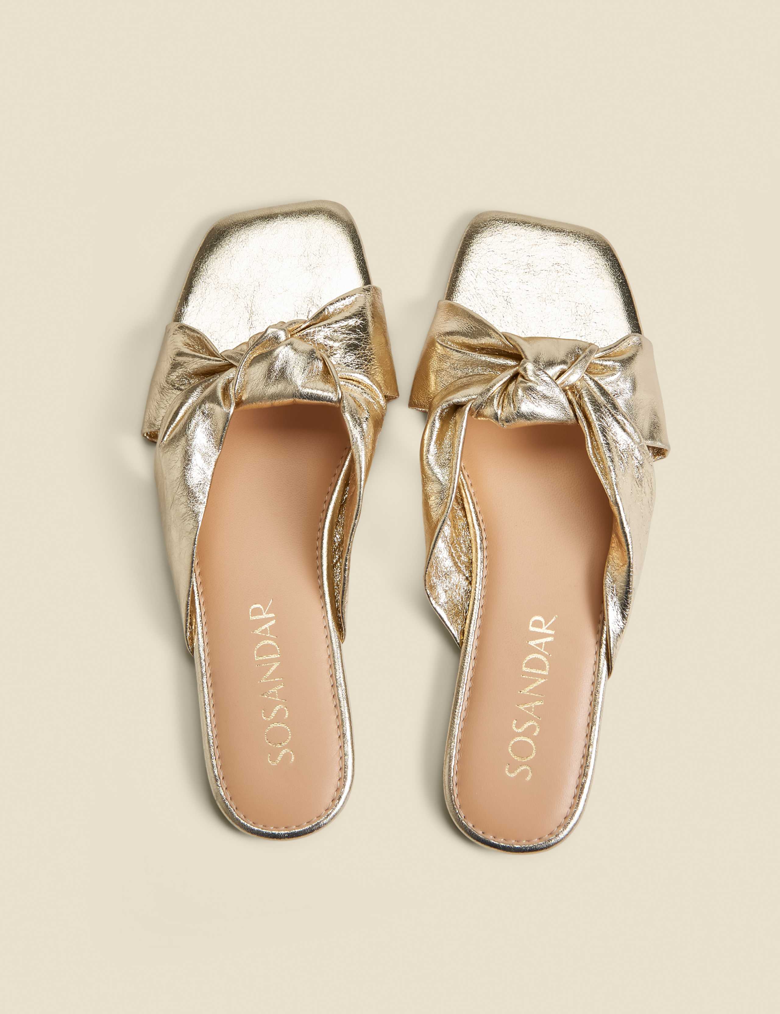 Leather Knot Metallic Flat Sandals 3 of 5