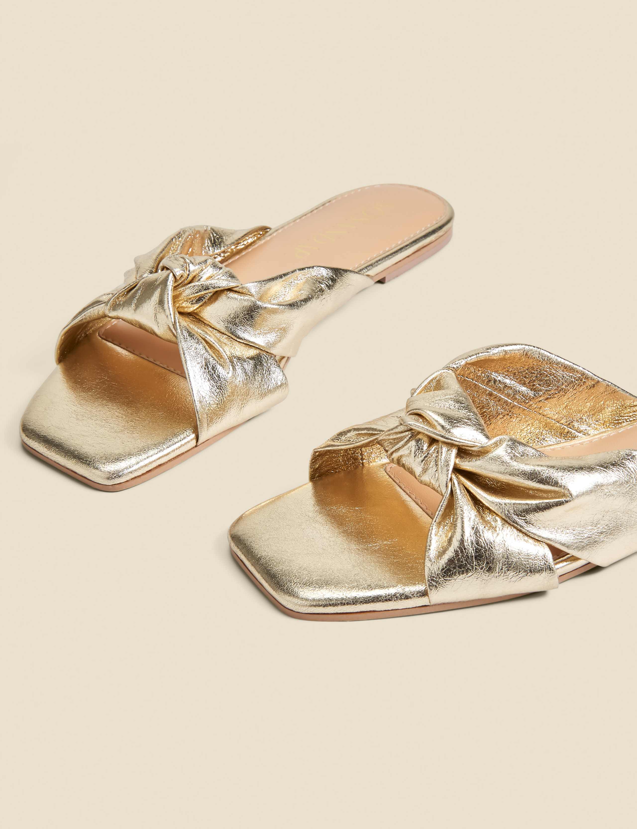 Leather Knot Metallic Flat Sandals 4 of 5