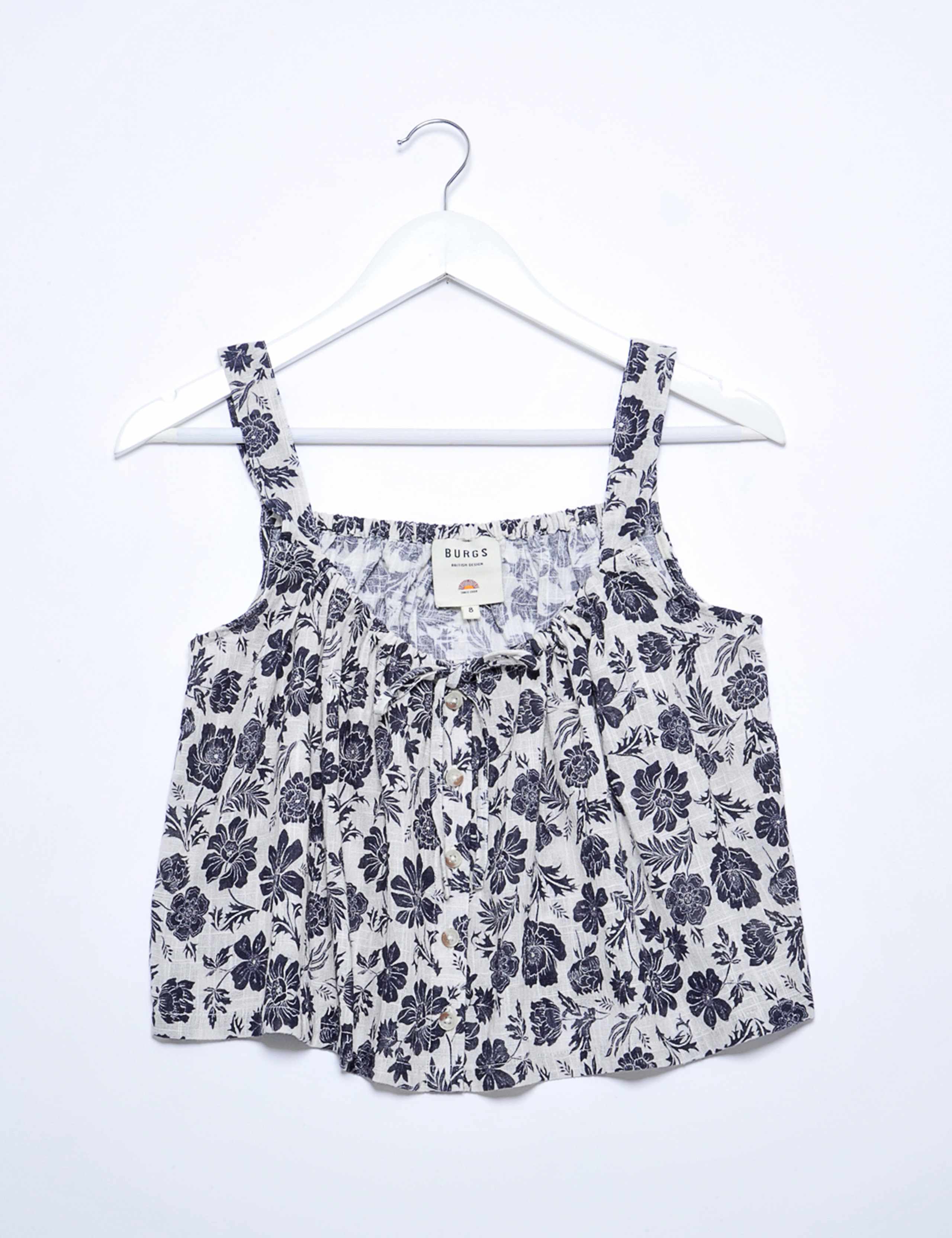 Pure Cotton Floral Tie Neck Crop Top 2 of 6