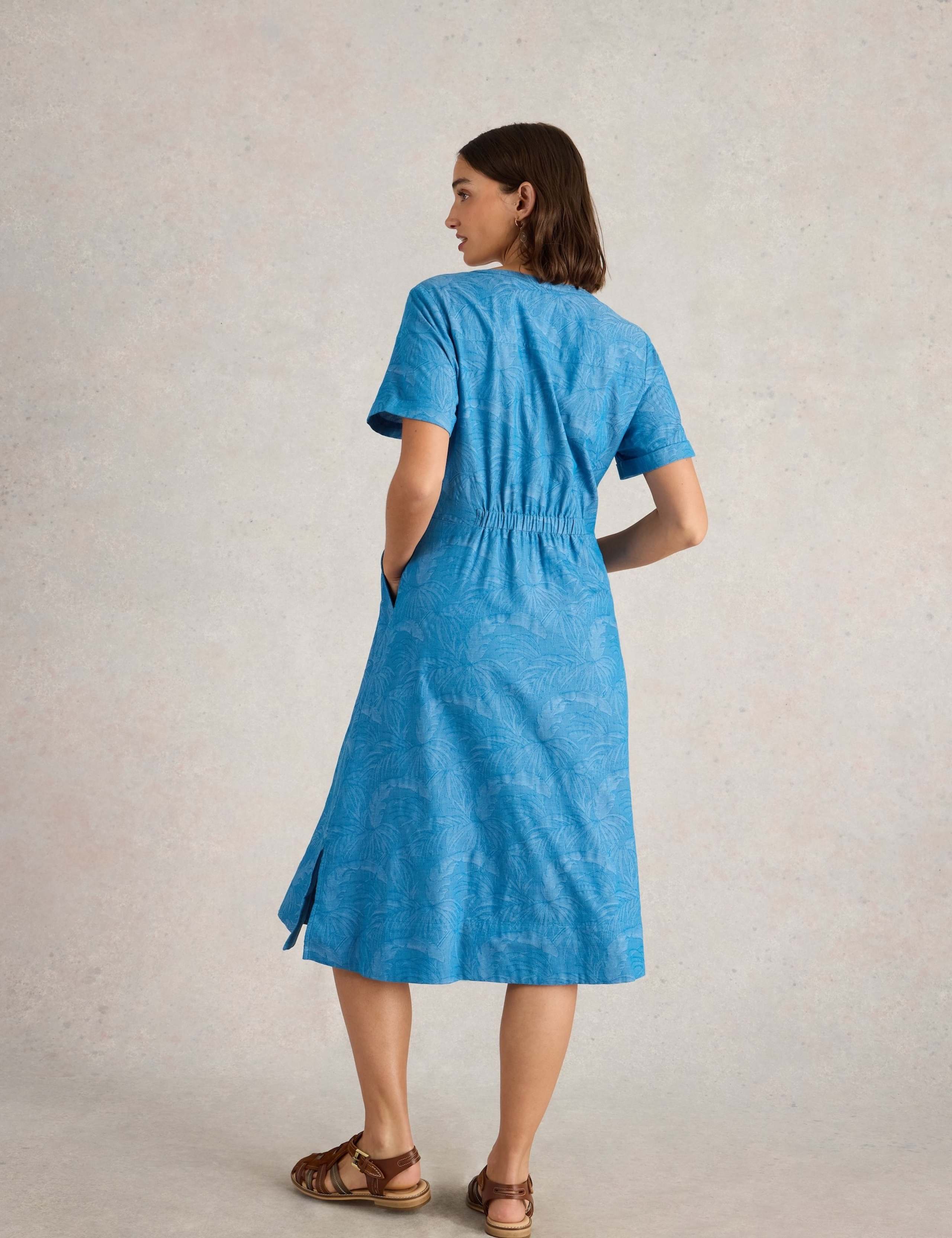 Pure Cotton Jacquard V-Neck Midi Tea Dress 3 of 6