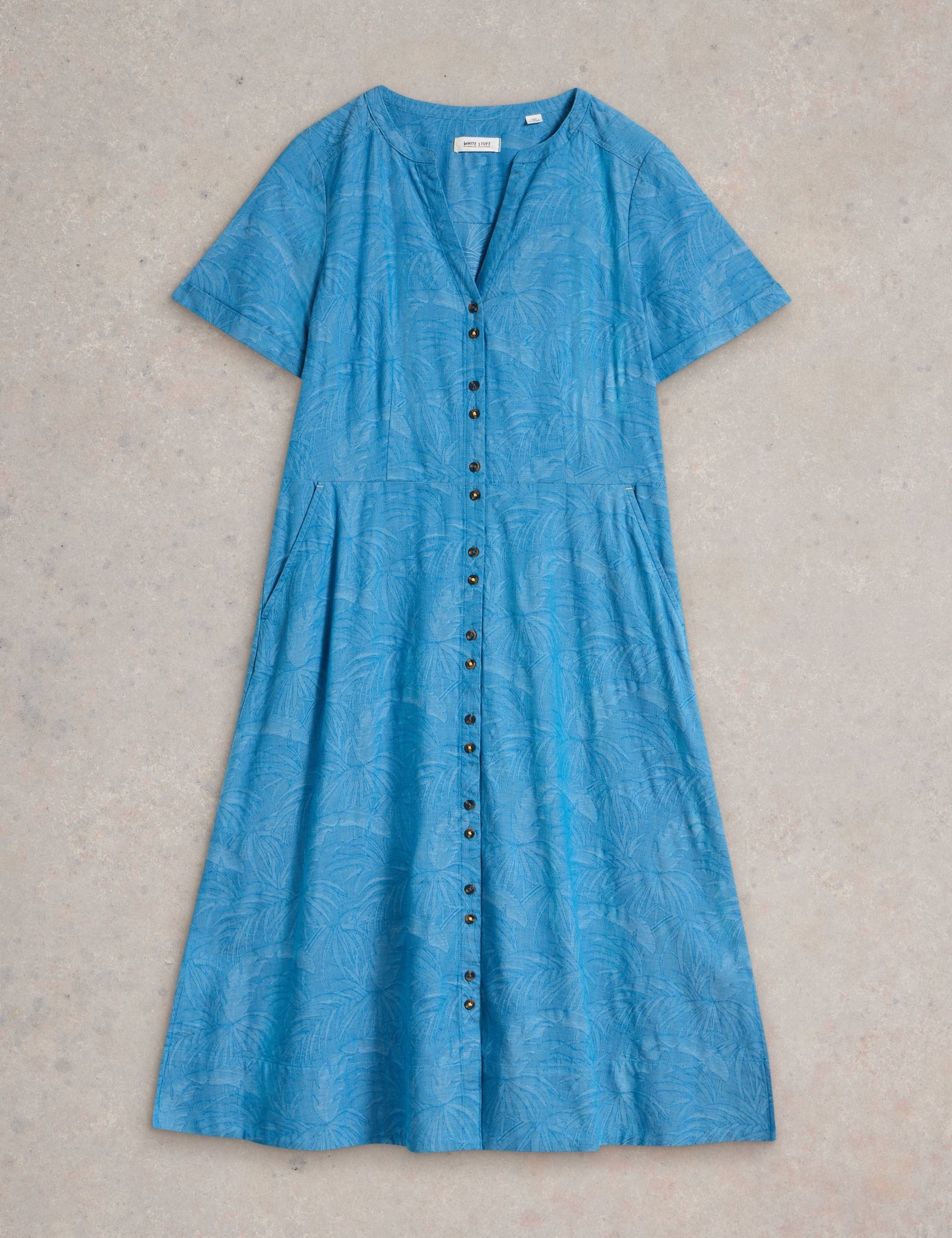 Pure Cotton Jacquard V-Neck Midi Tea Dress 2 of 6