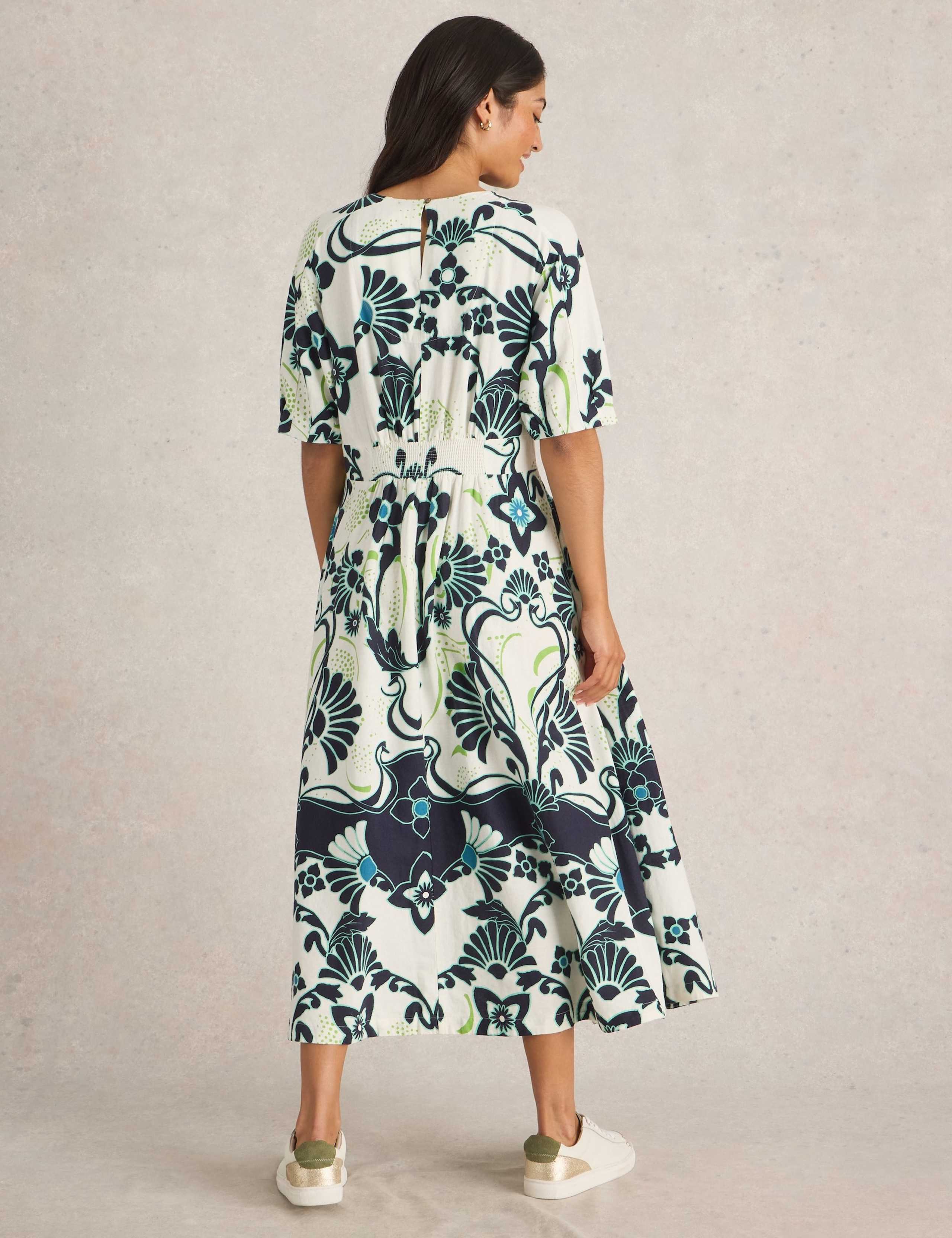 Linen Blend Printed Midaxi Waisted Dress 4 of 6