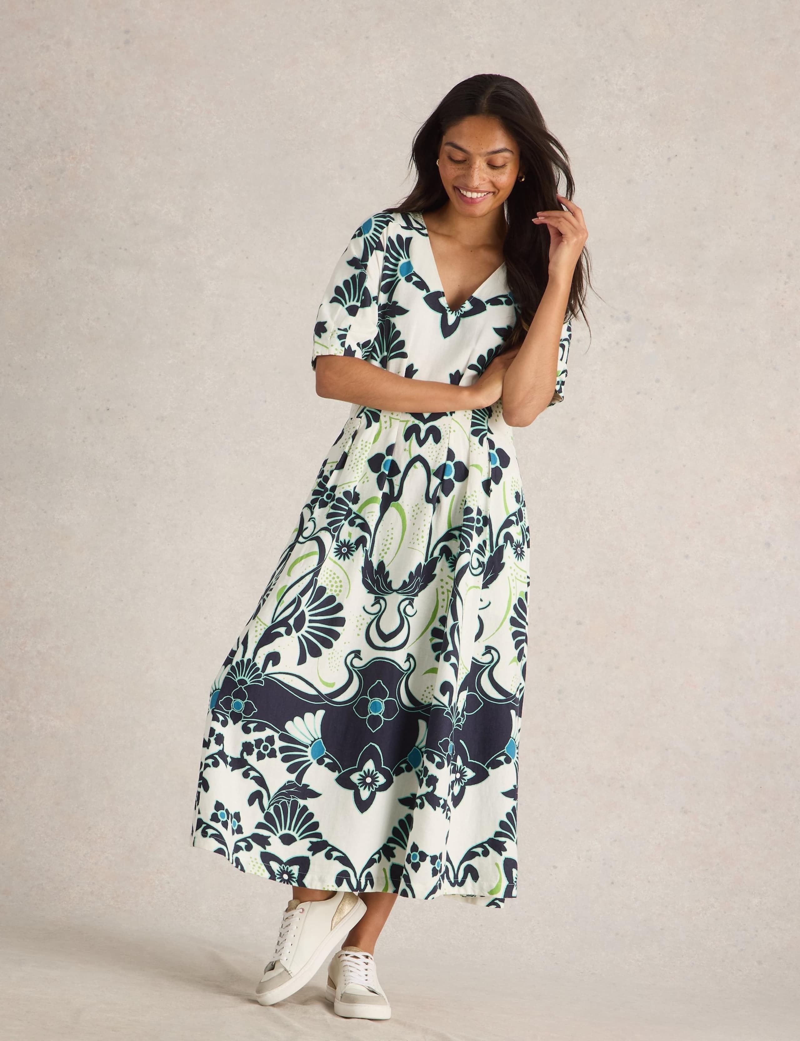 Linen Blend Printed Midaxi Waisted Dress 5 of 6