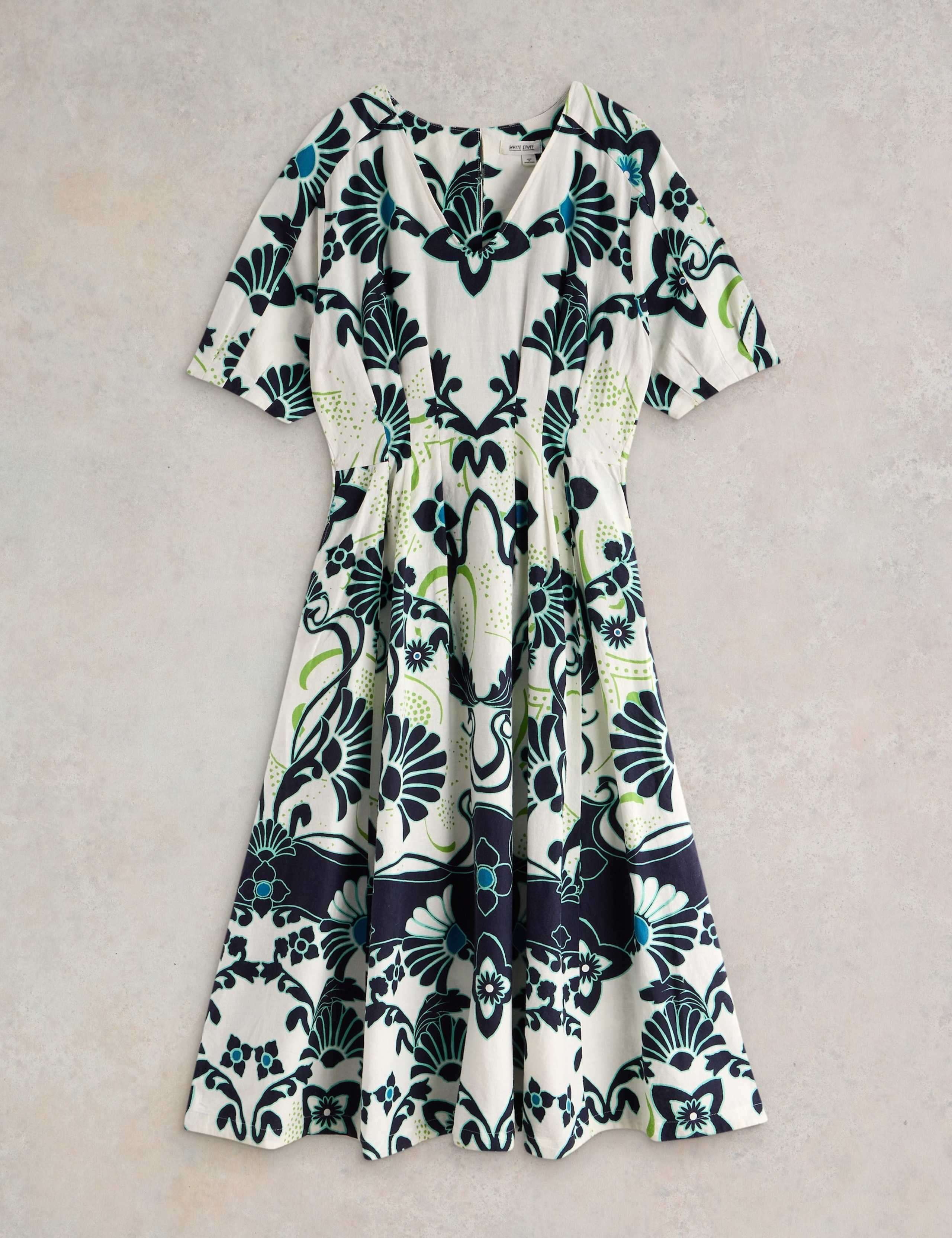 Linen Blend Printed Midaxi Waisted Dress 2 of 6