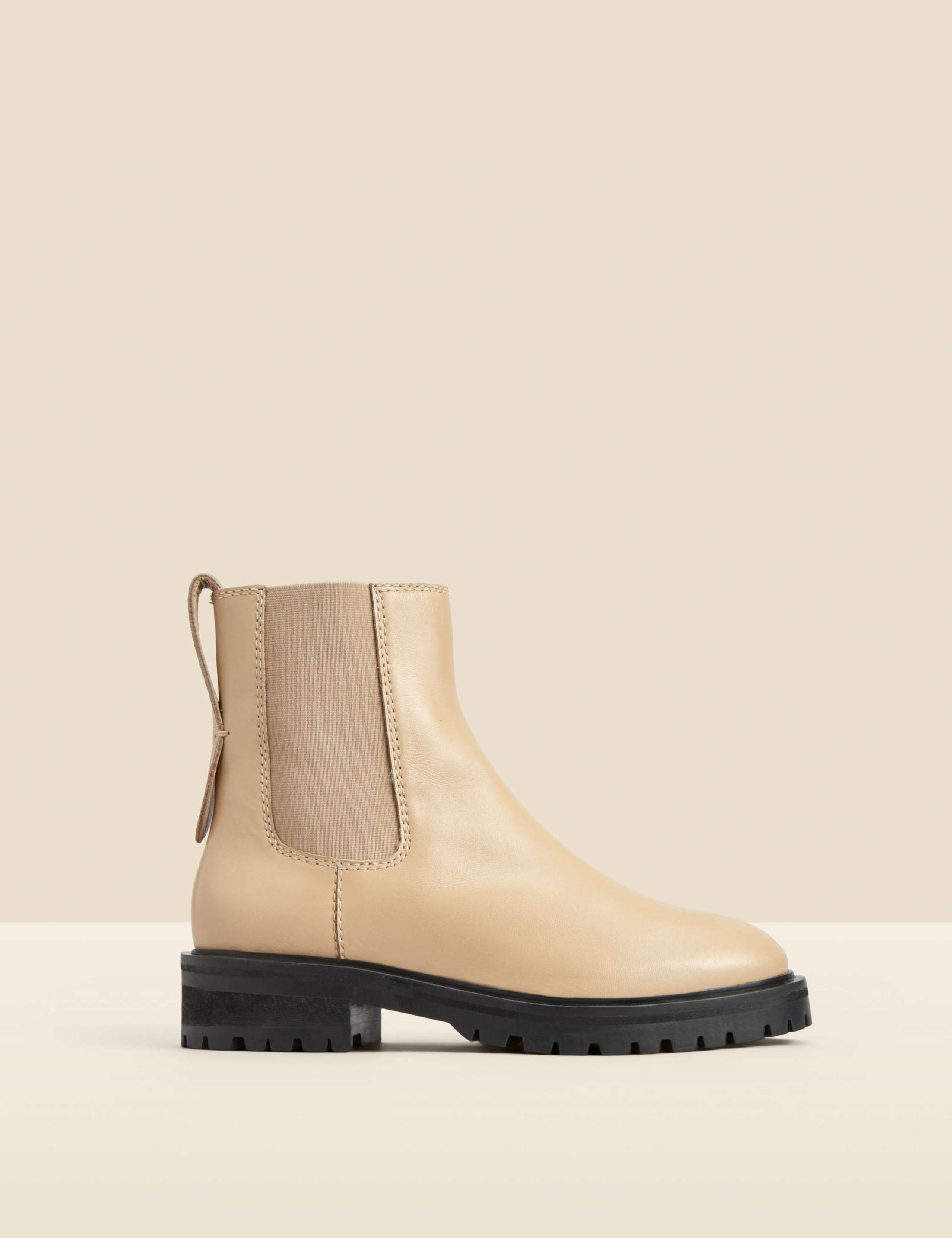 Leather Chelsea Cleated Flat Ankle Boots 1 of 3