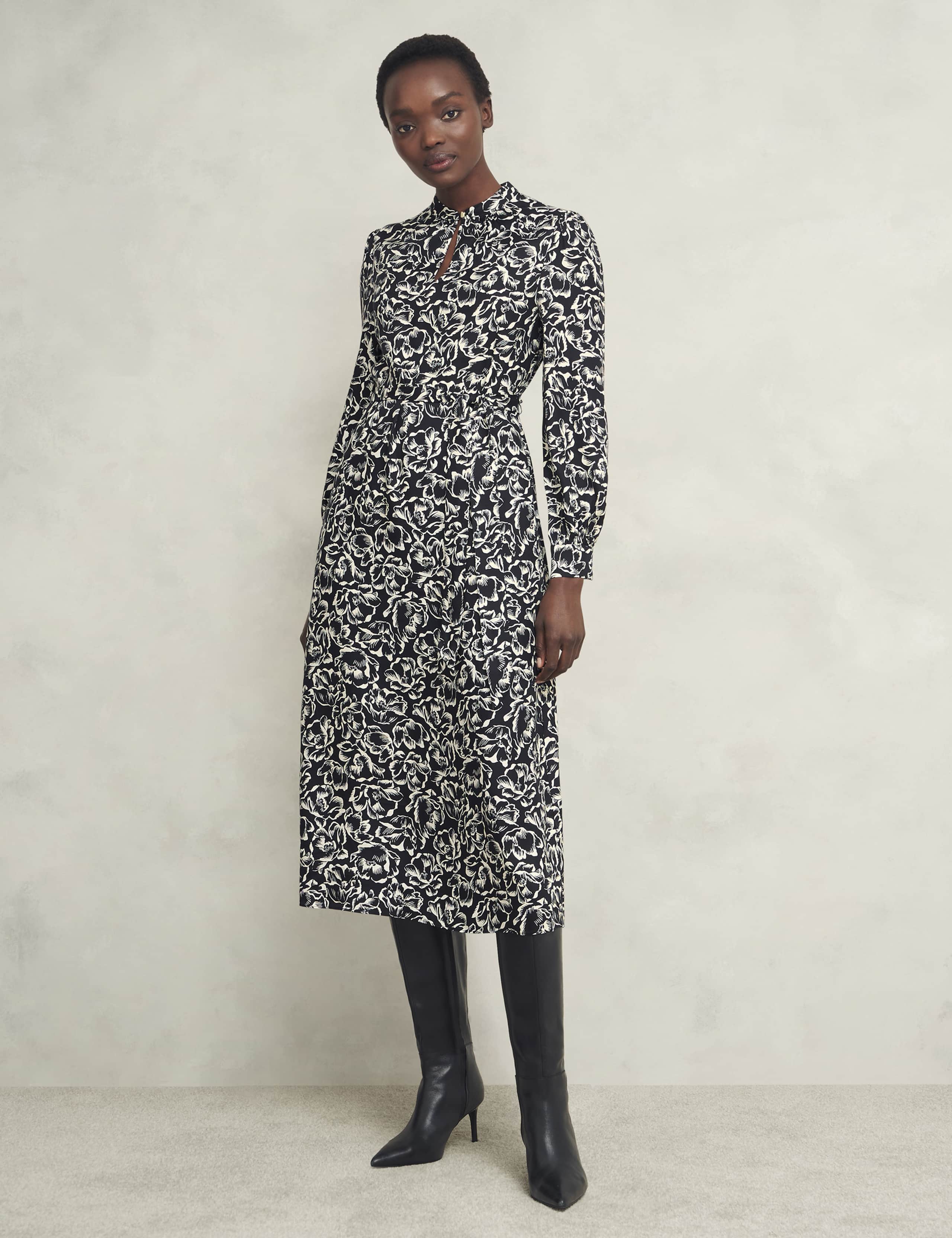 Floral High Neck Midi Waisted Dress 1 of 9