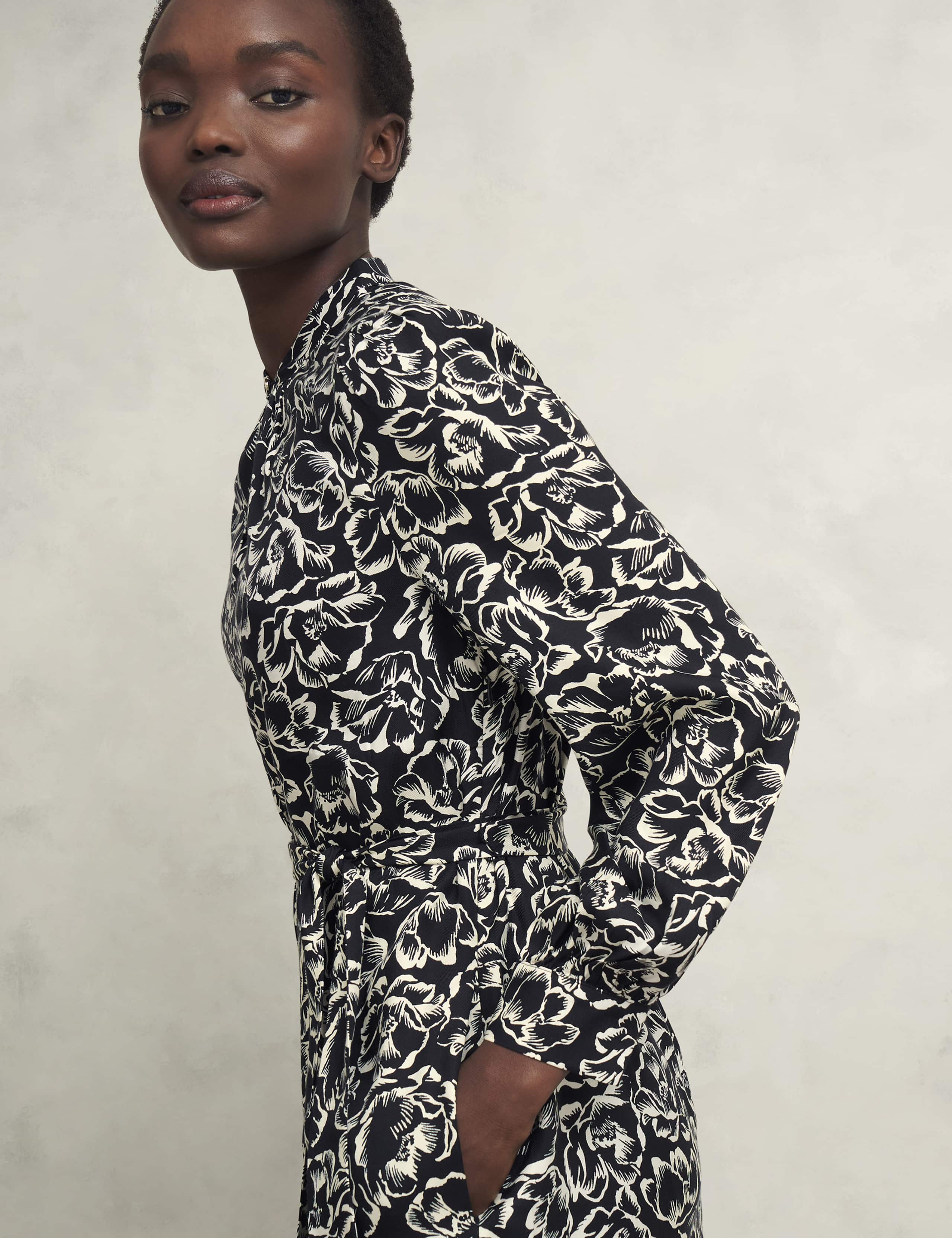 Floral High Neck Midi Waisted Dress 5 of 9