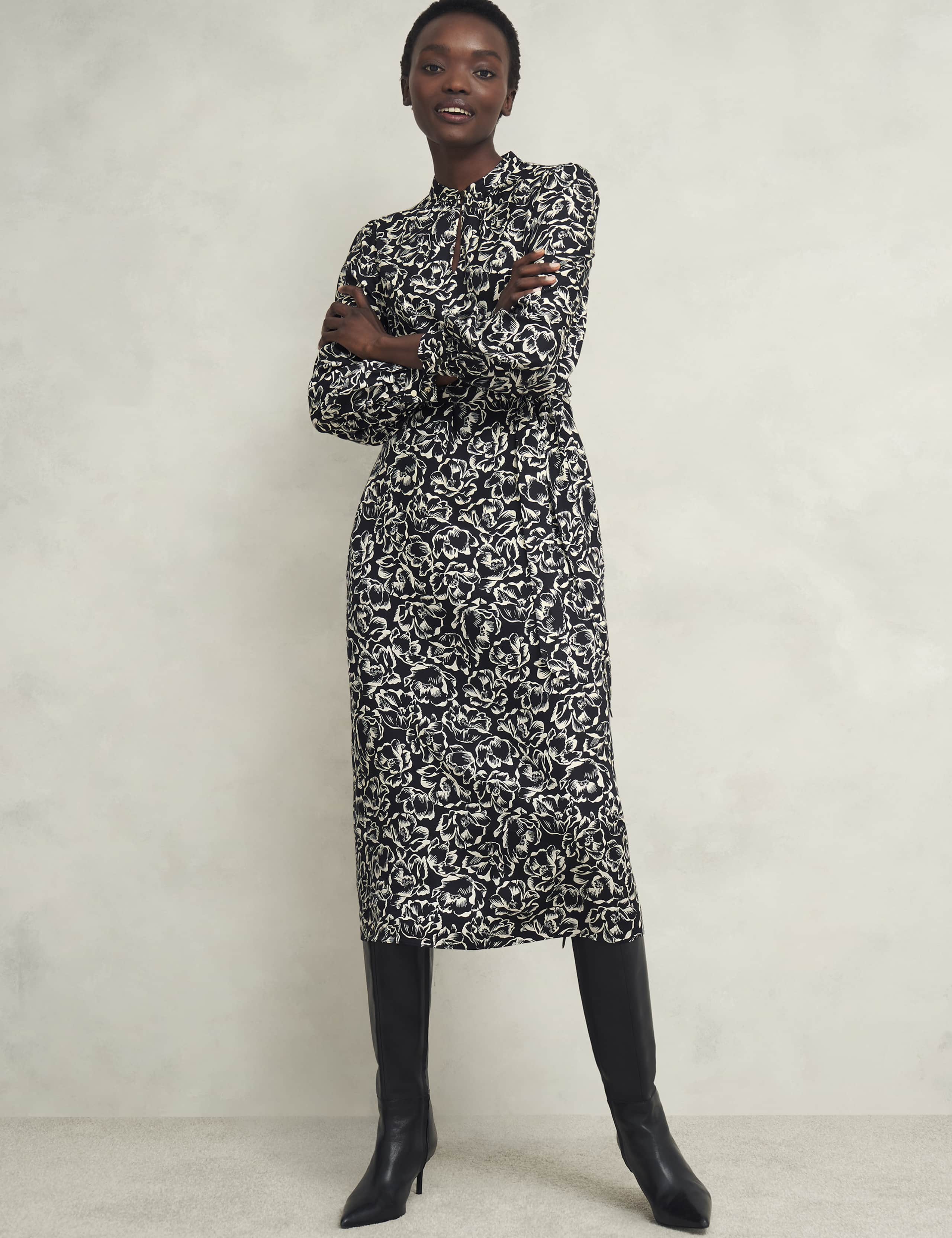 Floral High Neck Midi Waisted Dress 7 of 9