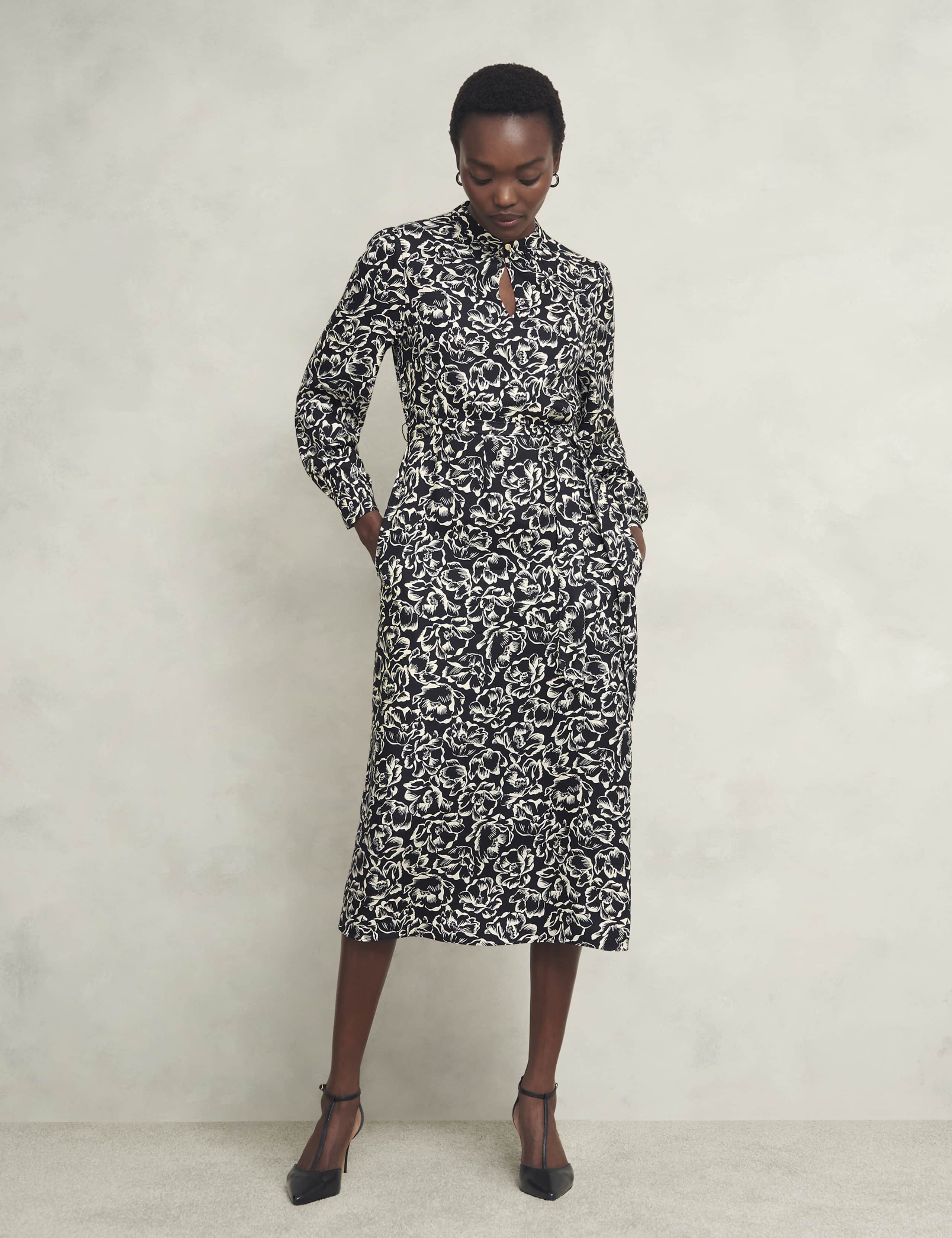 Floral High Neck Midi Waisted Dress 8 of 9