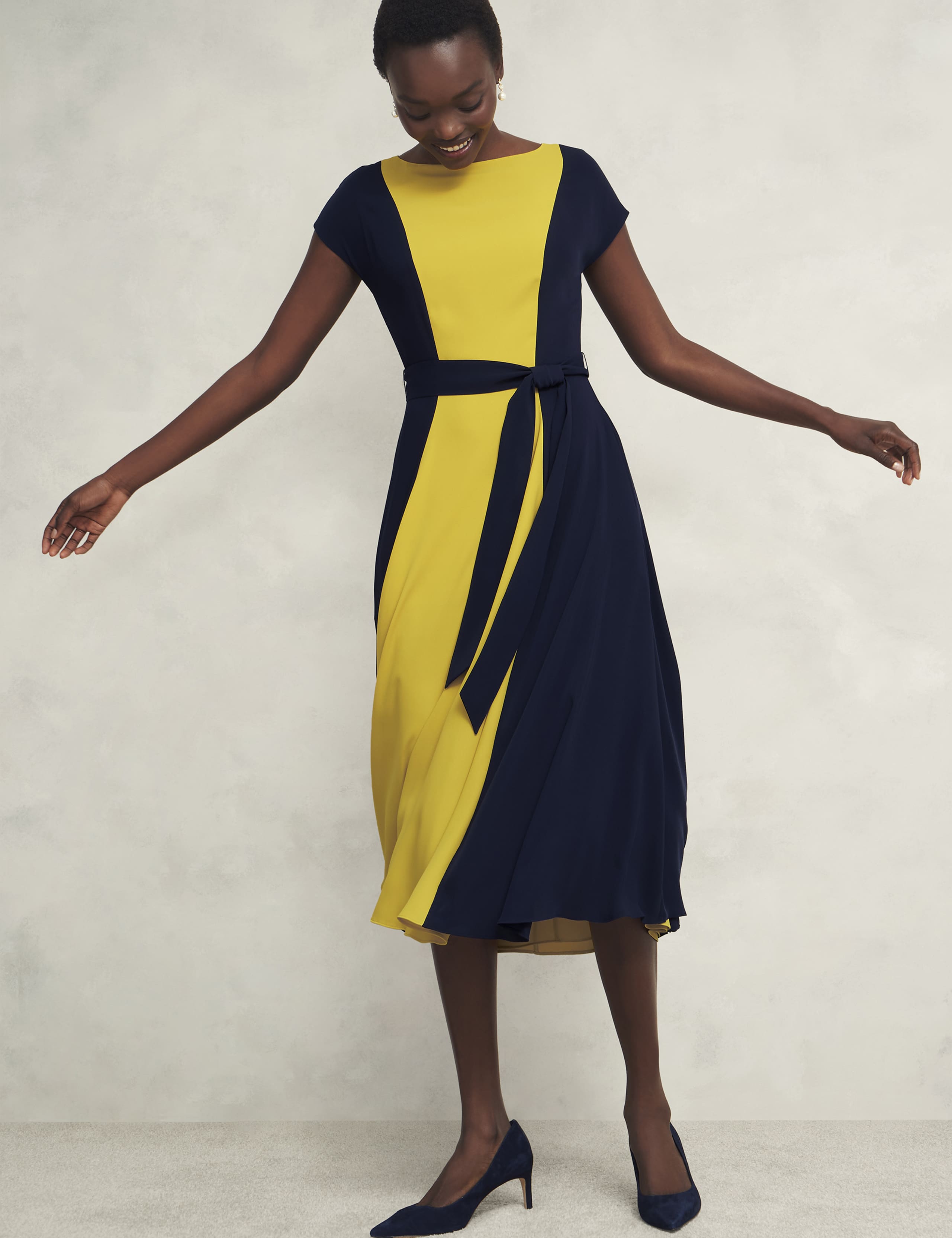 Colour Block Slash Neck Midi Waisted Dress 5 of 5