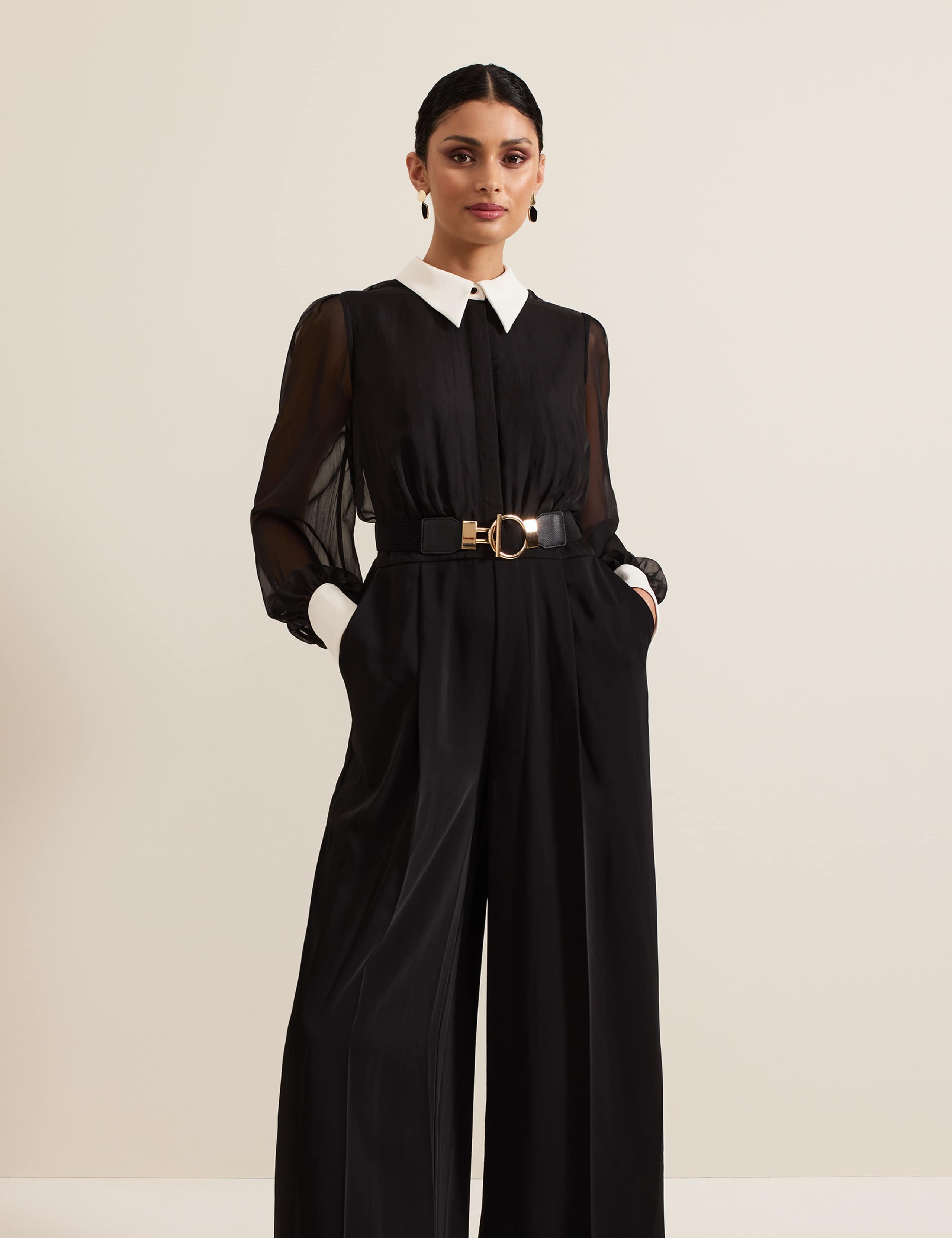 Belted Long Sleeve Waisted Jumpsuit 4 of 8