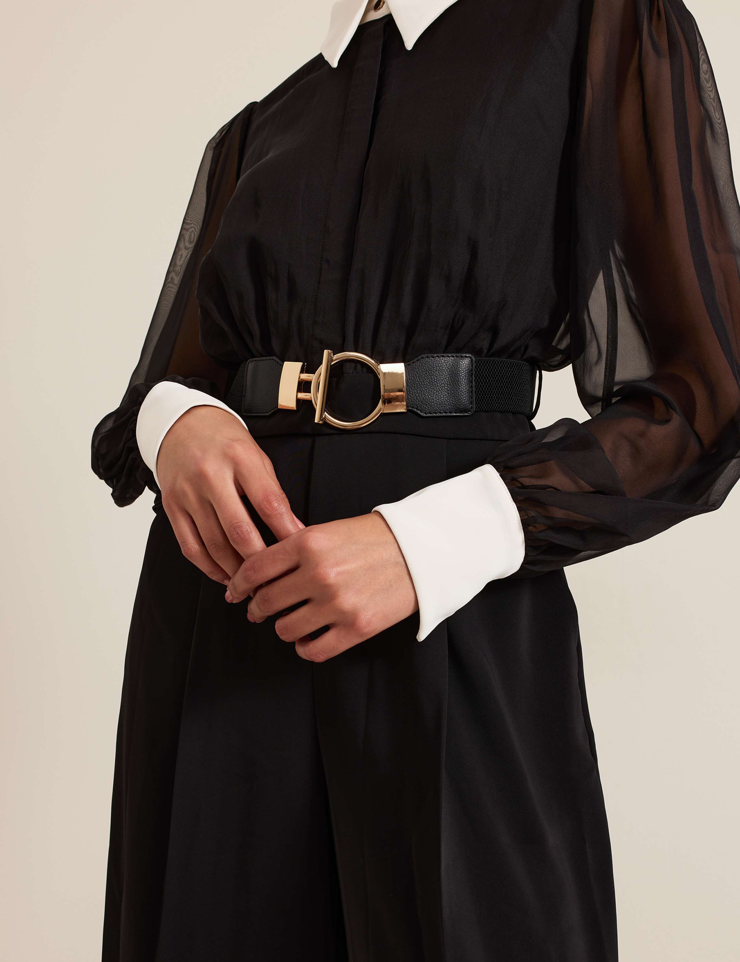Belted Long Sleeve Waisted Jumpsuit 6 of 8