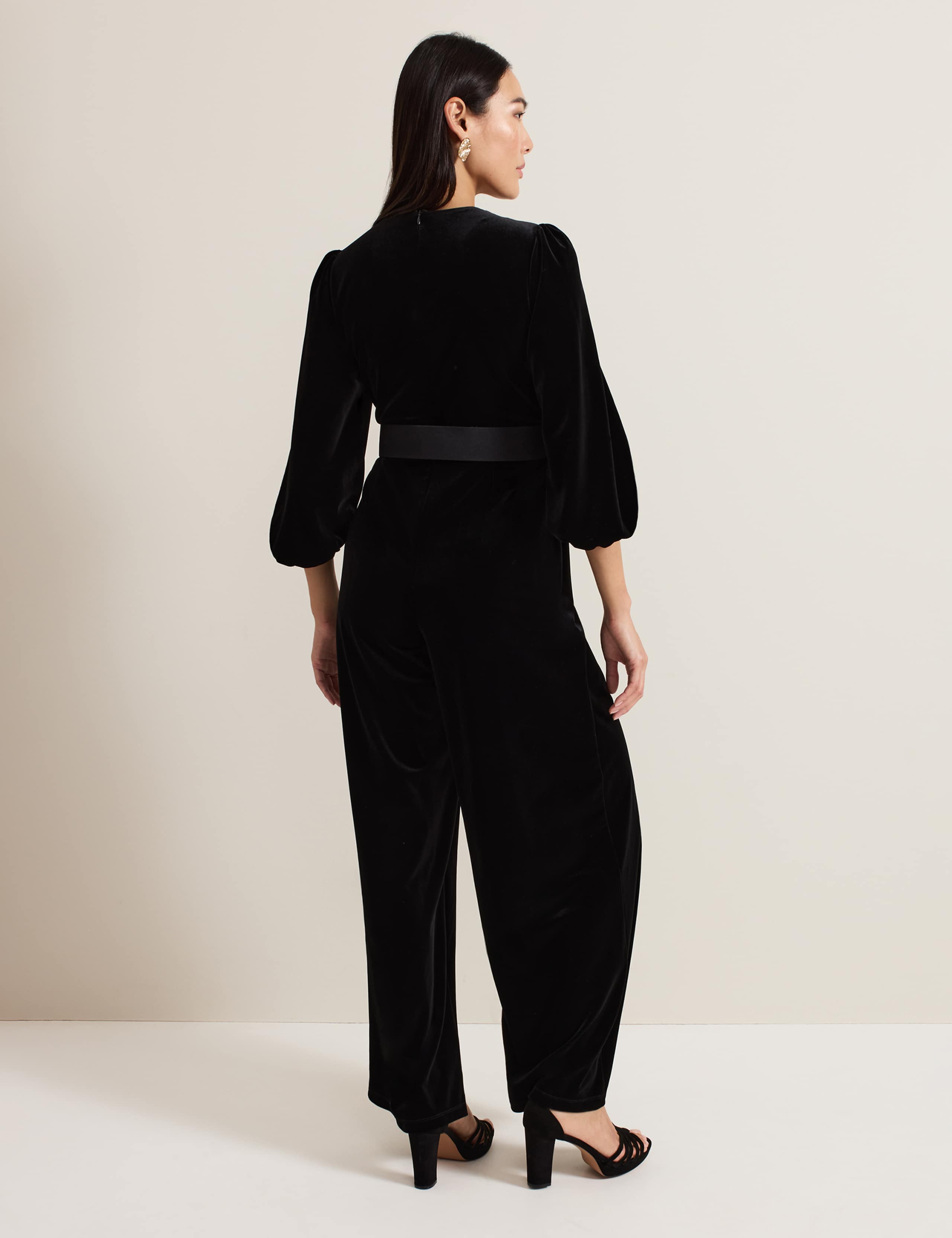 Velvet Belted 3/4 Sleeve Wide Leg Jumpsuit 3 of 7