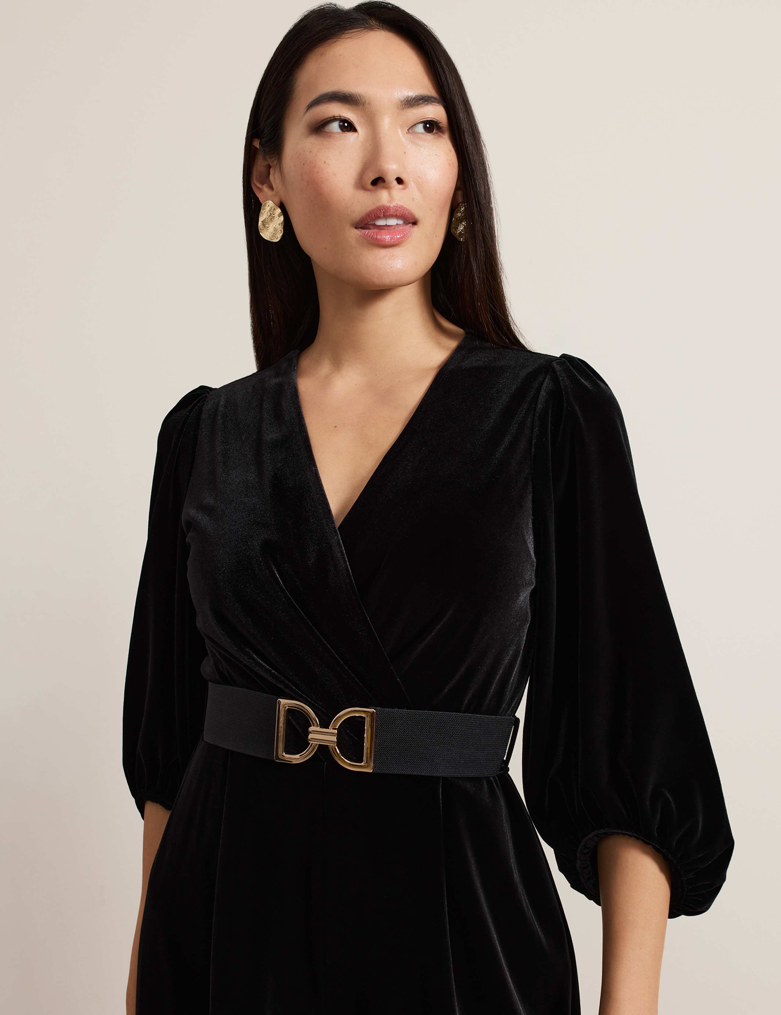 Velvet Belted 3/4 Sleeve Wide Leg Jumpsuit 5 of 7
