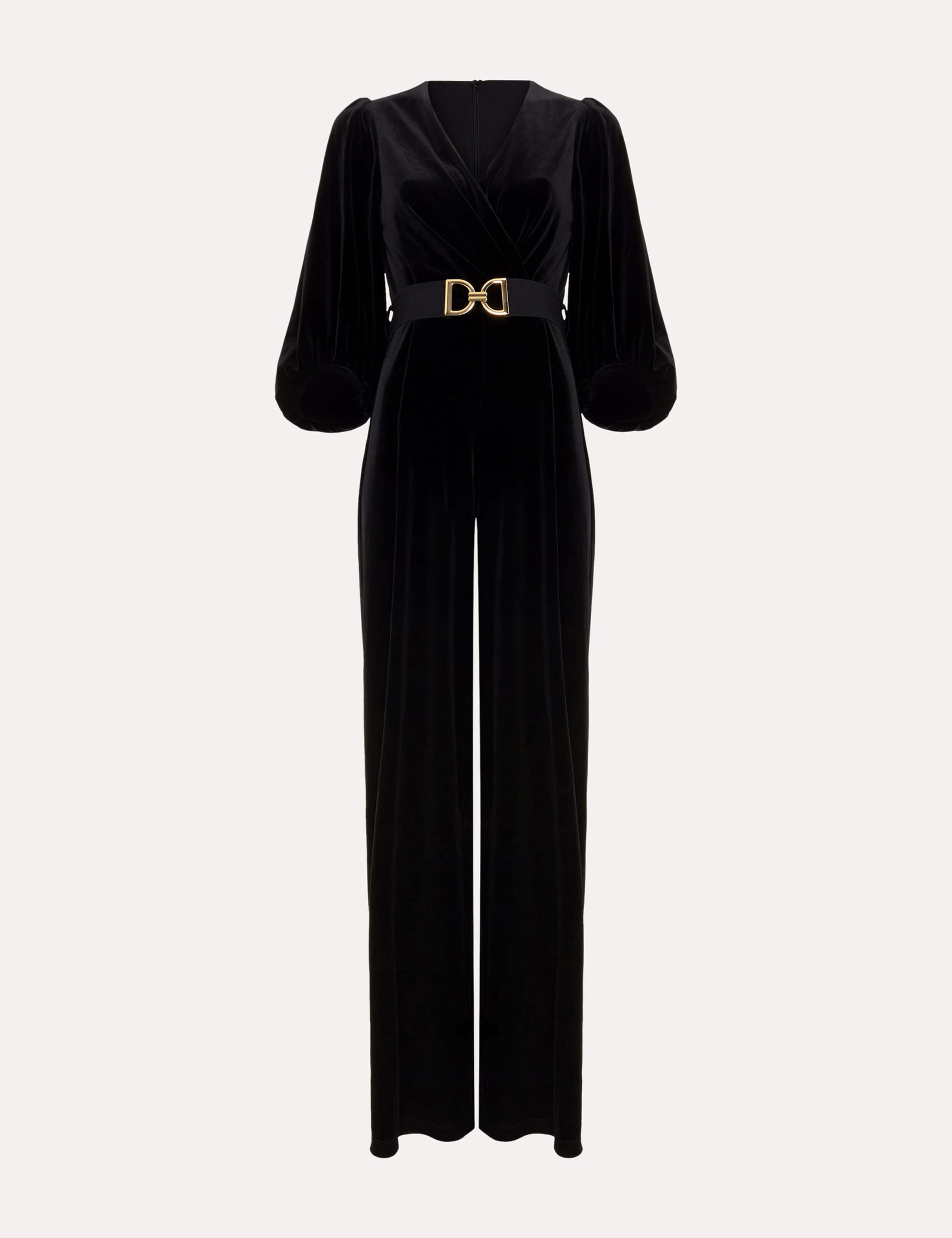 Velvet Belted 3/4 Sleeve Wide Leg Jumpsuit 2 of 7