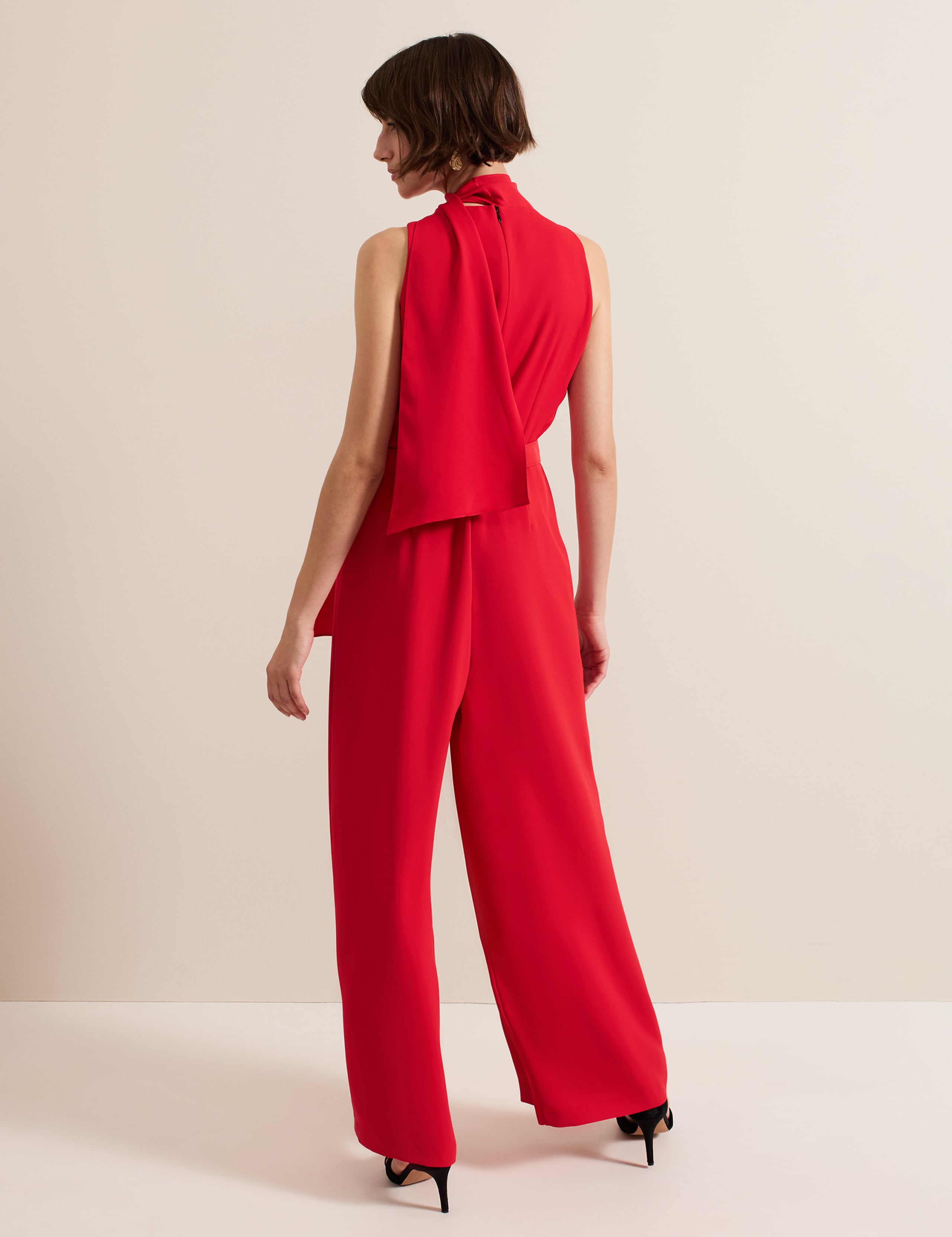 Belted Tie Neck Sleeveless Jumpsuit 3 of 6