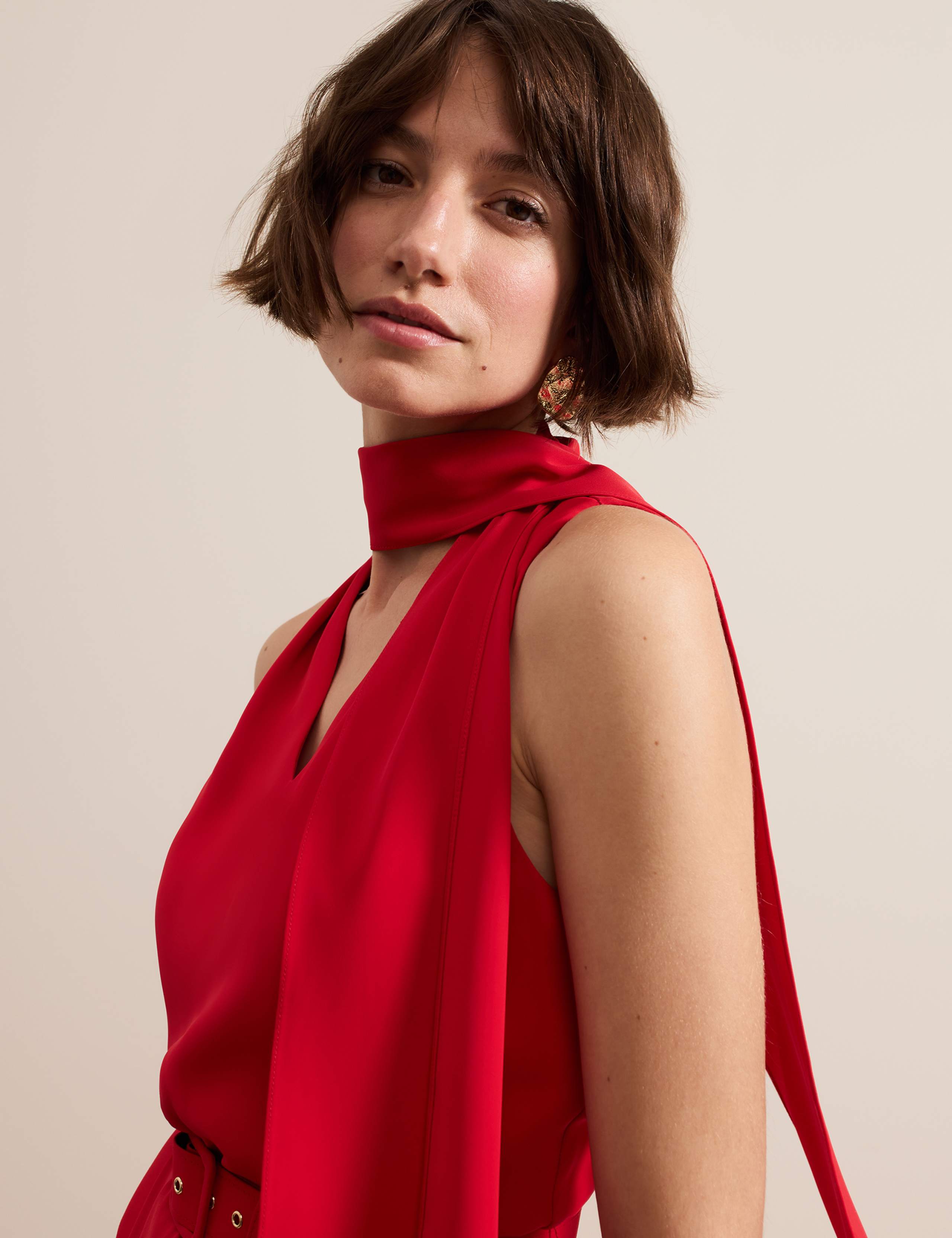 Belted Tie Neck Sleeveless Jumpsuit 5 of 6