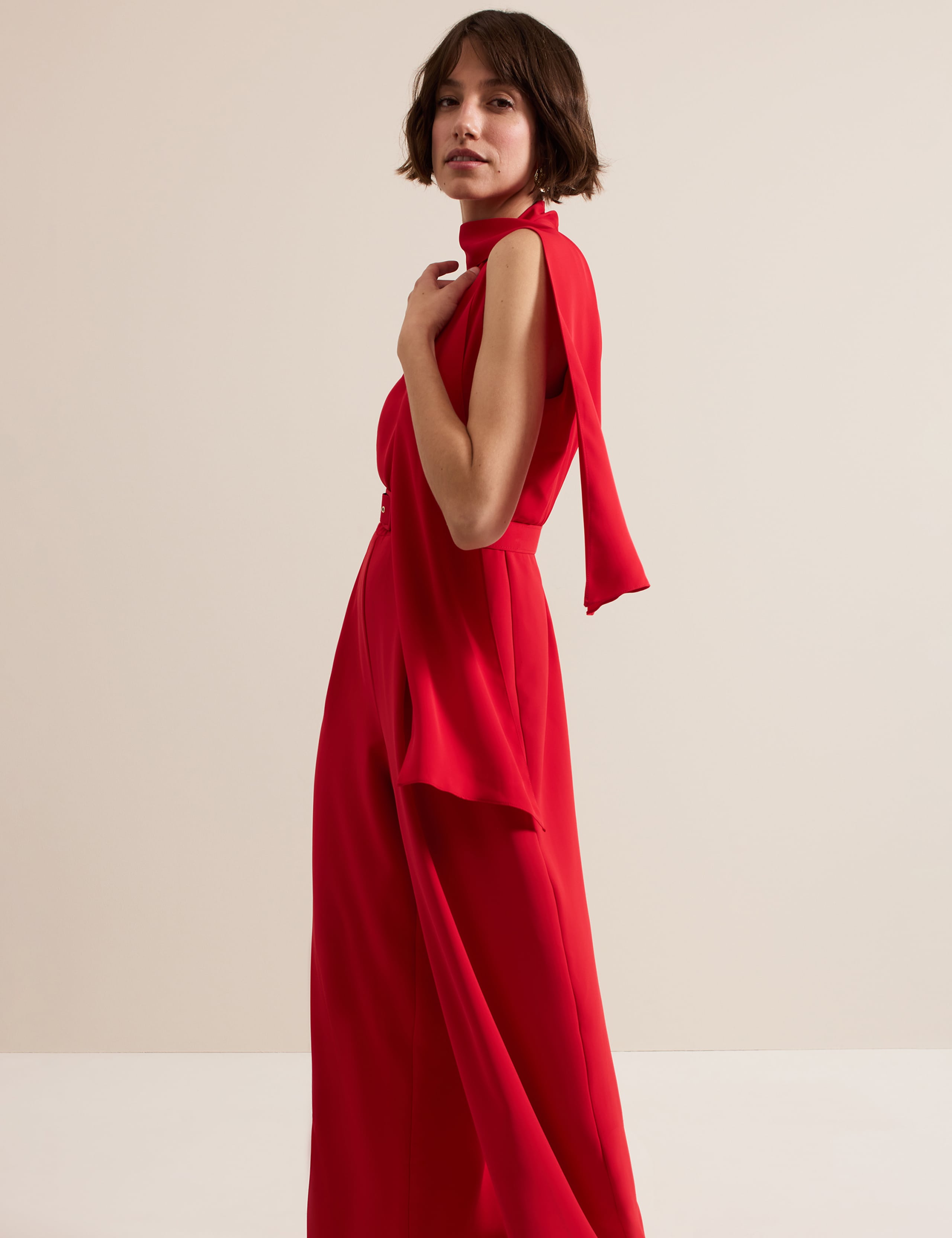 Belted Tie Neck Sleeveless Jumpsuit 6 of 6