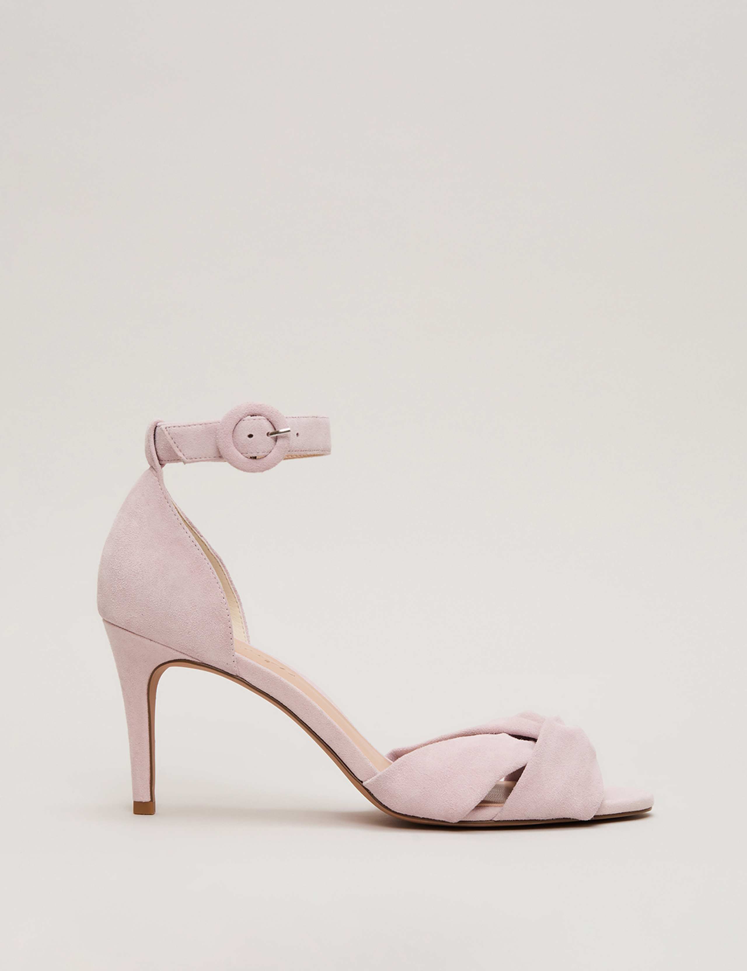 Suede Twist Ankle Strap Stiletto Heel Sandals 2 of 8