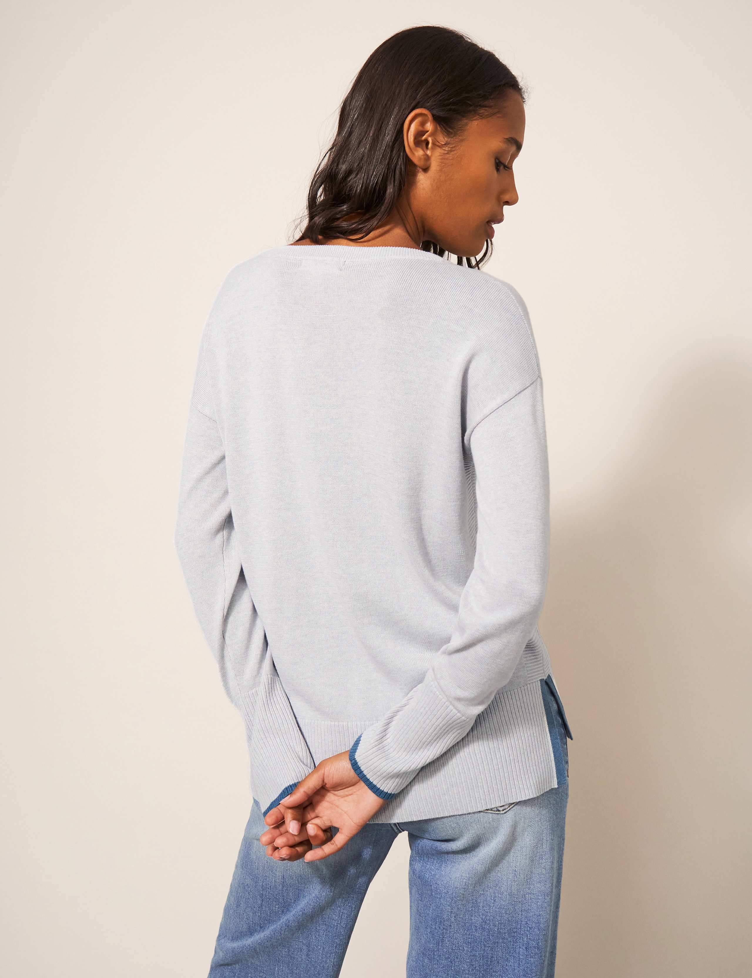 Cotton Rich Crew Neck Stepped Hem Jumper 3 of 6