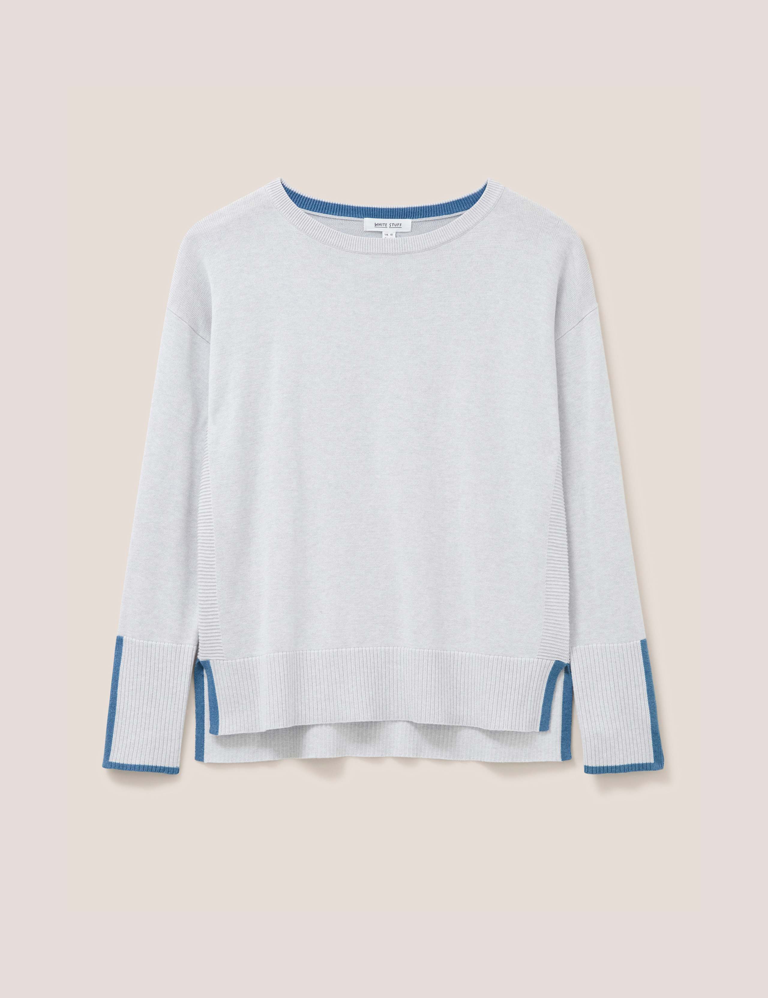 Cotton Rich Crew Neck Stepped Hem Jumper 2 of 6