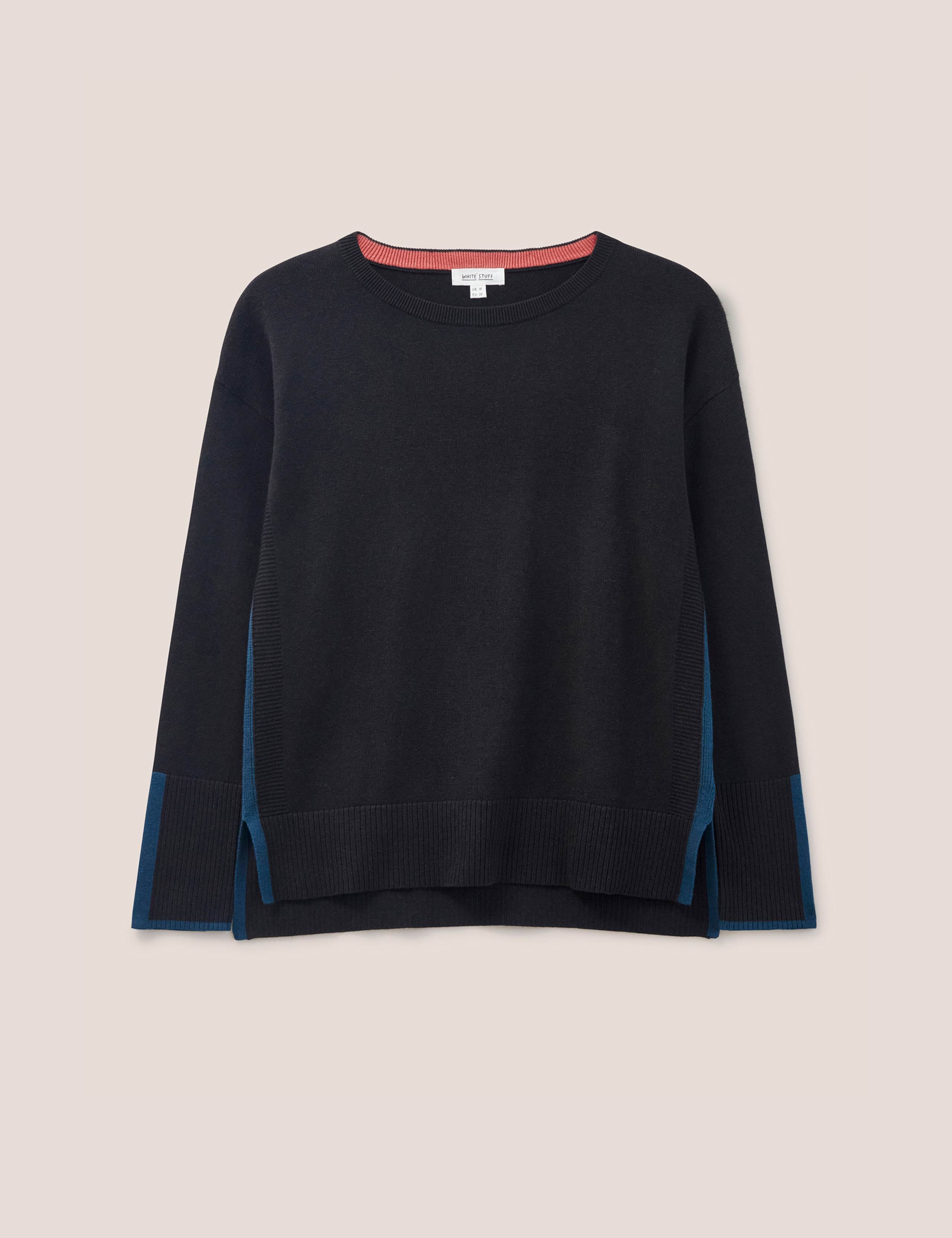 Cotton Rich Crew Neck Stepped Hem Jumper 2 of 5