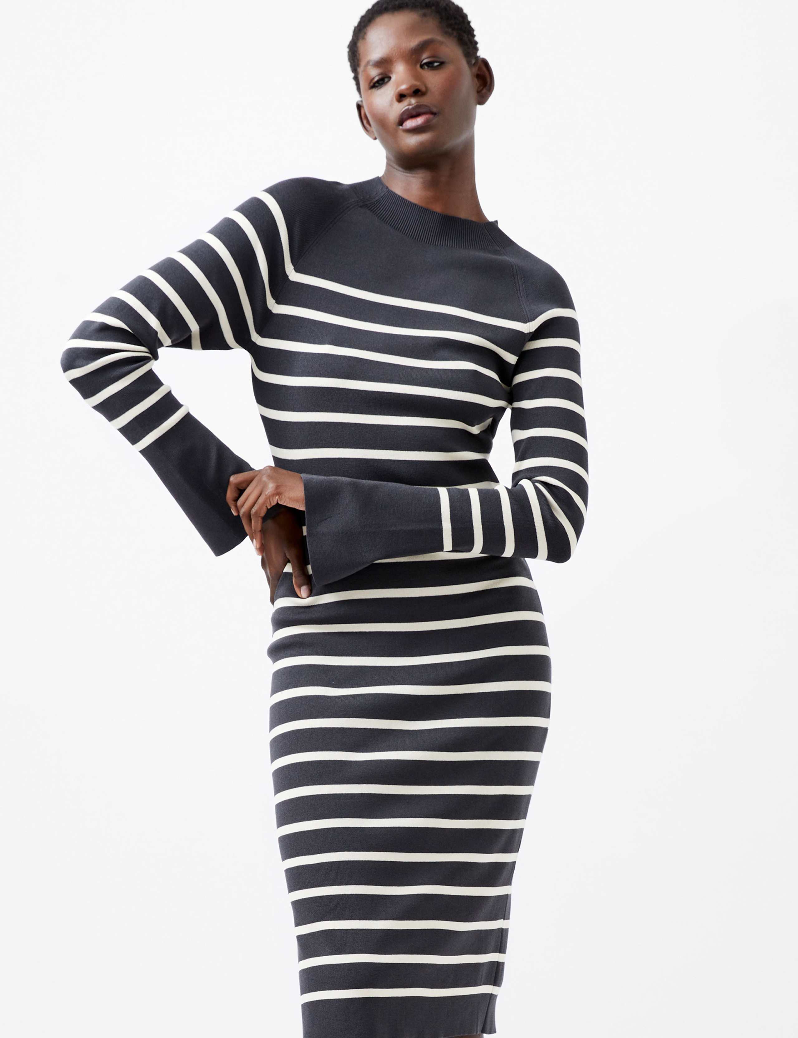 Striped Knitted Knee Length Column Dress 4 of 4