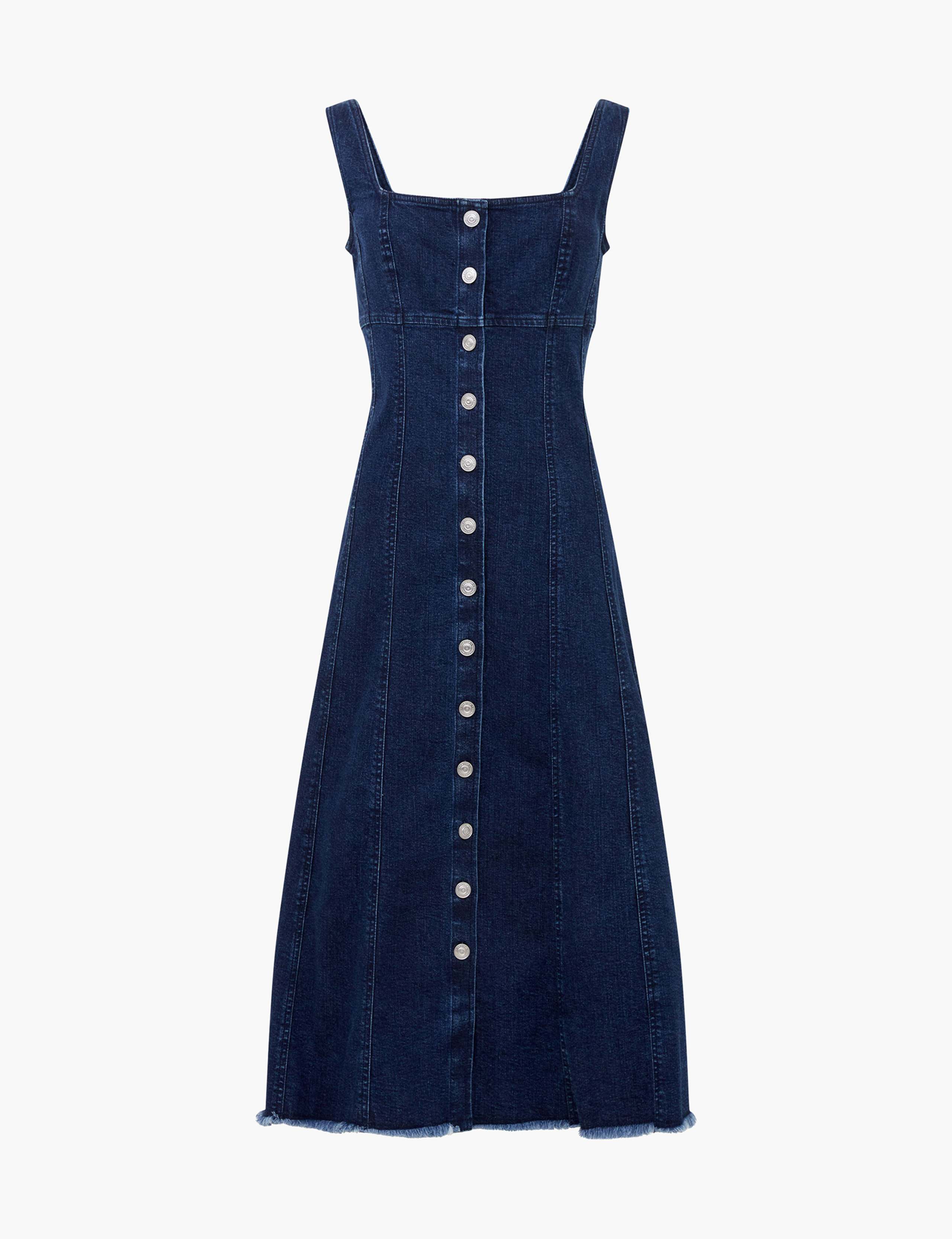 Denim Square Neck Midi Smock Dress 2 of 4