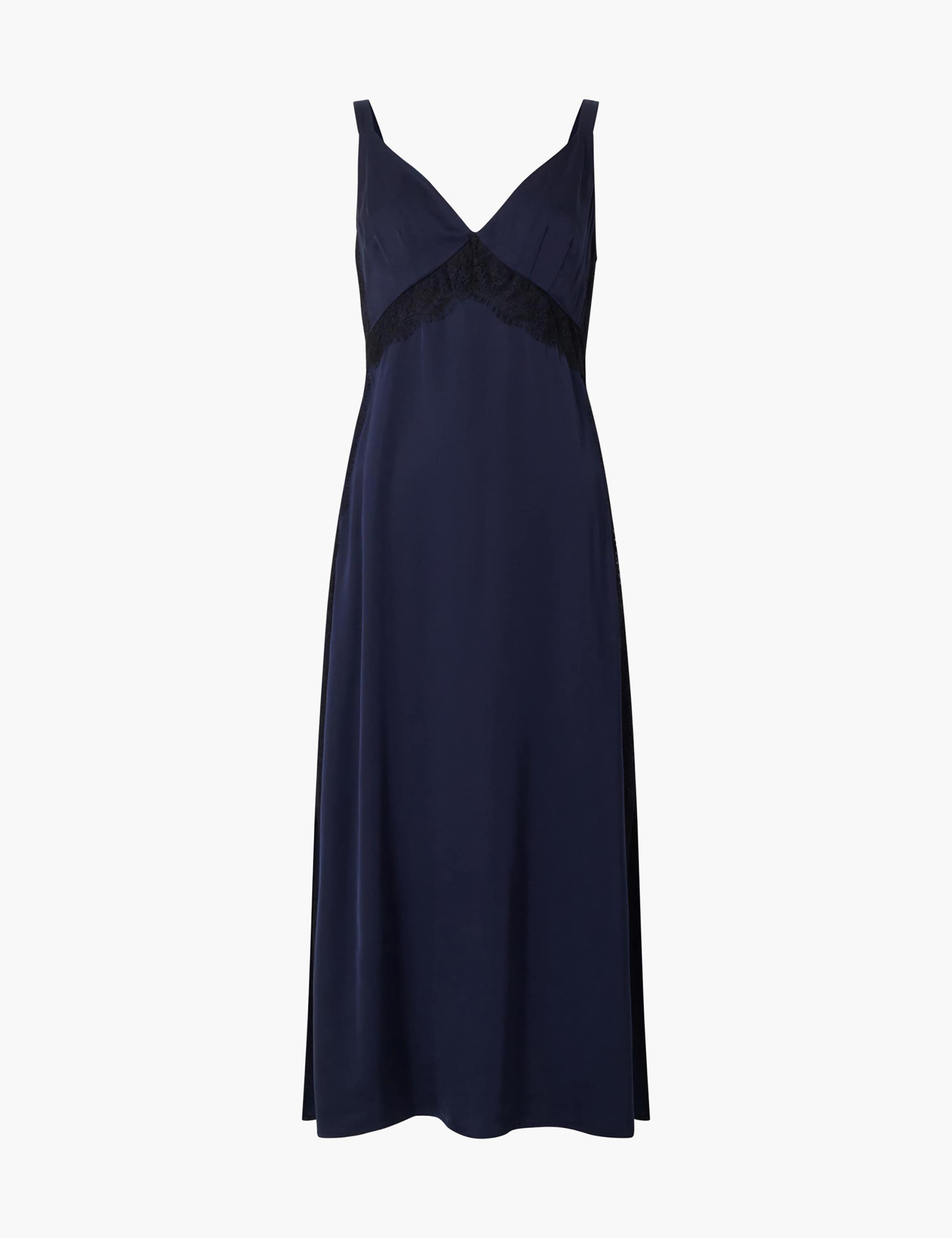 Satin V-Neck Midi Slip Dress 2 of 4