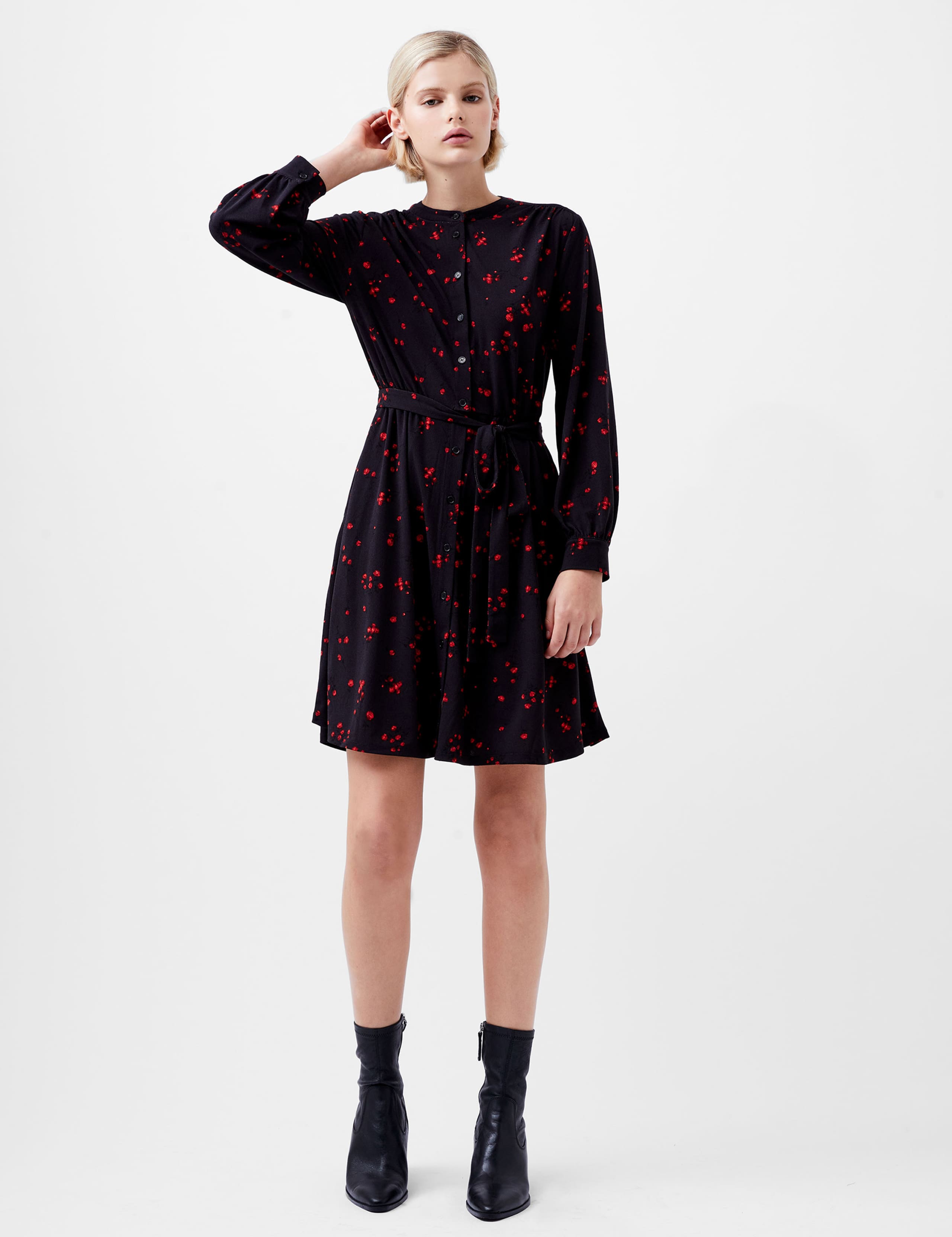 Floral Print High Neck Shirt Dress 2 of 3
