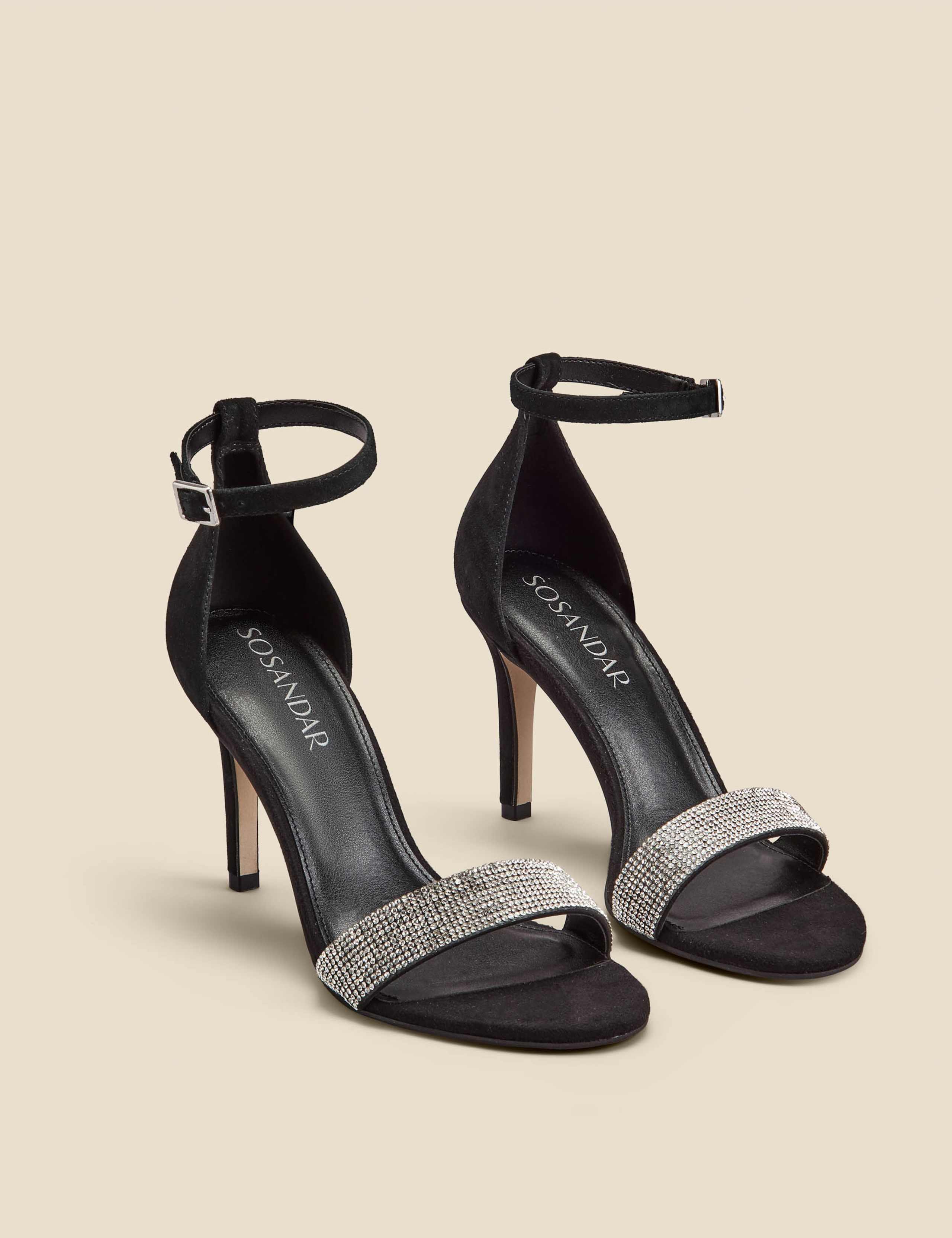 Leather Sparkle Stiletto Heel Sandals 3 of 5