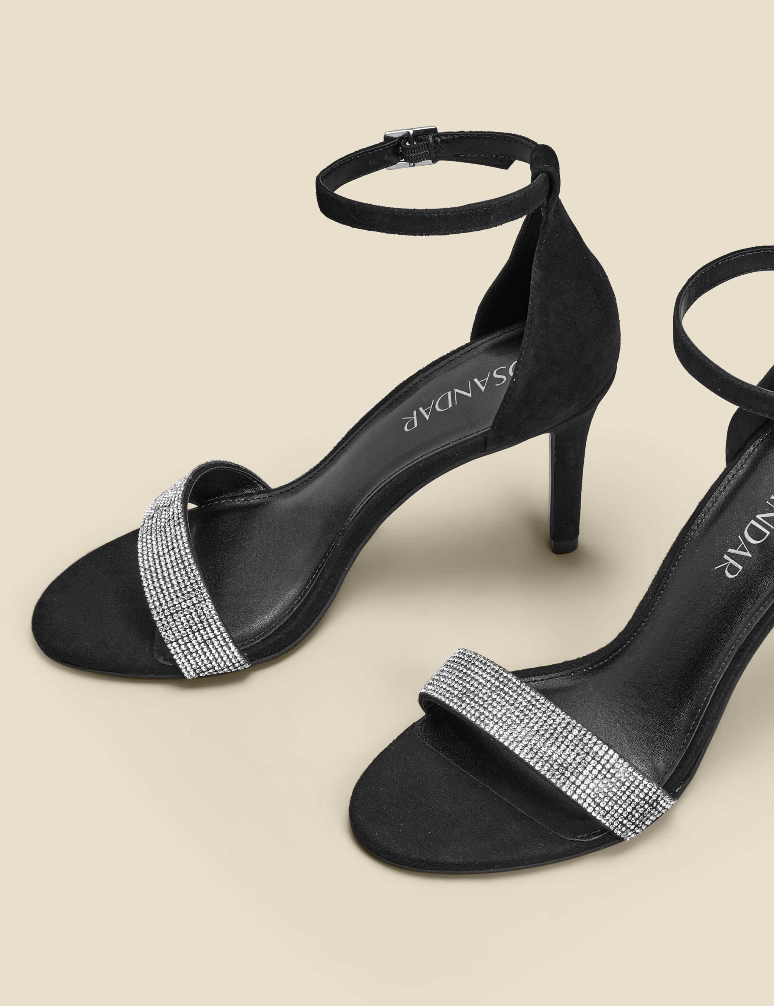 Leather Sparkle Stiletto Heel Sandals 4 of 5