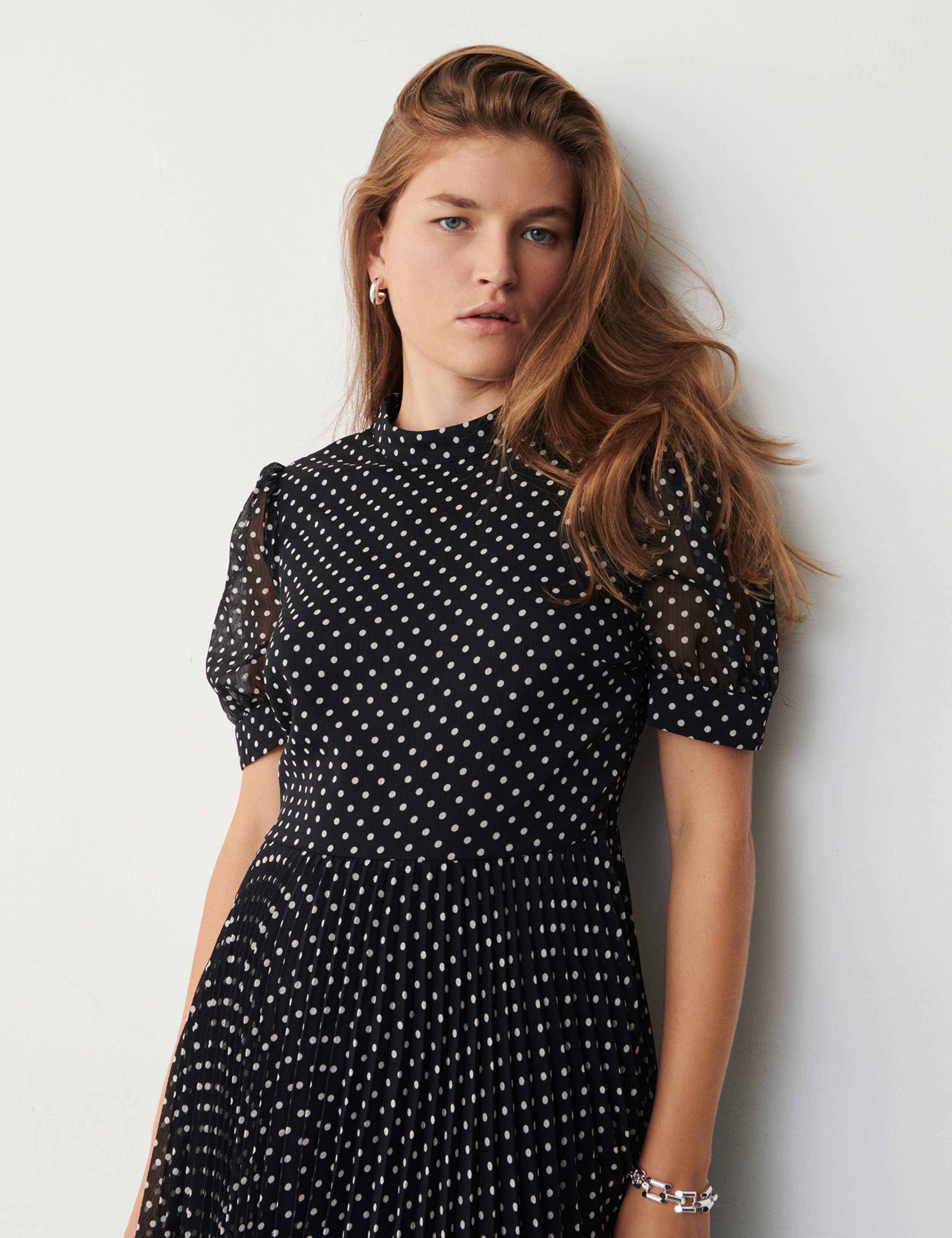 Poka Dot Midi Waisted Dress 3 of 4