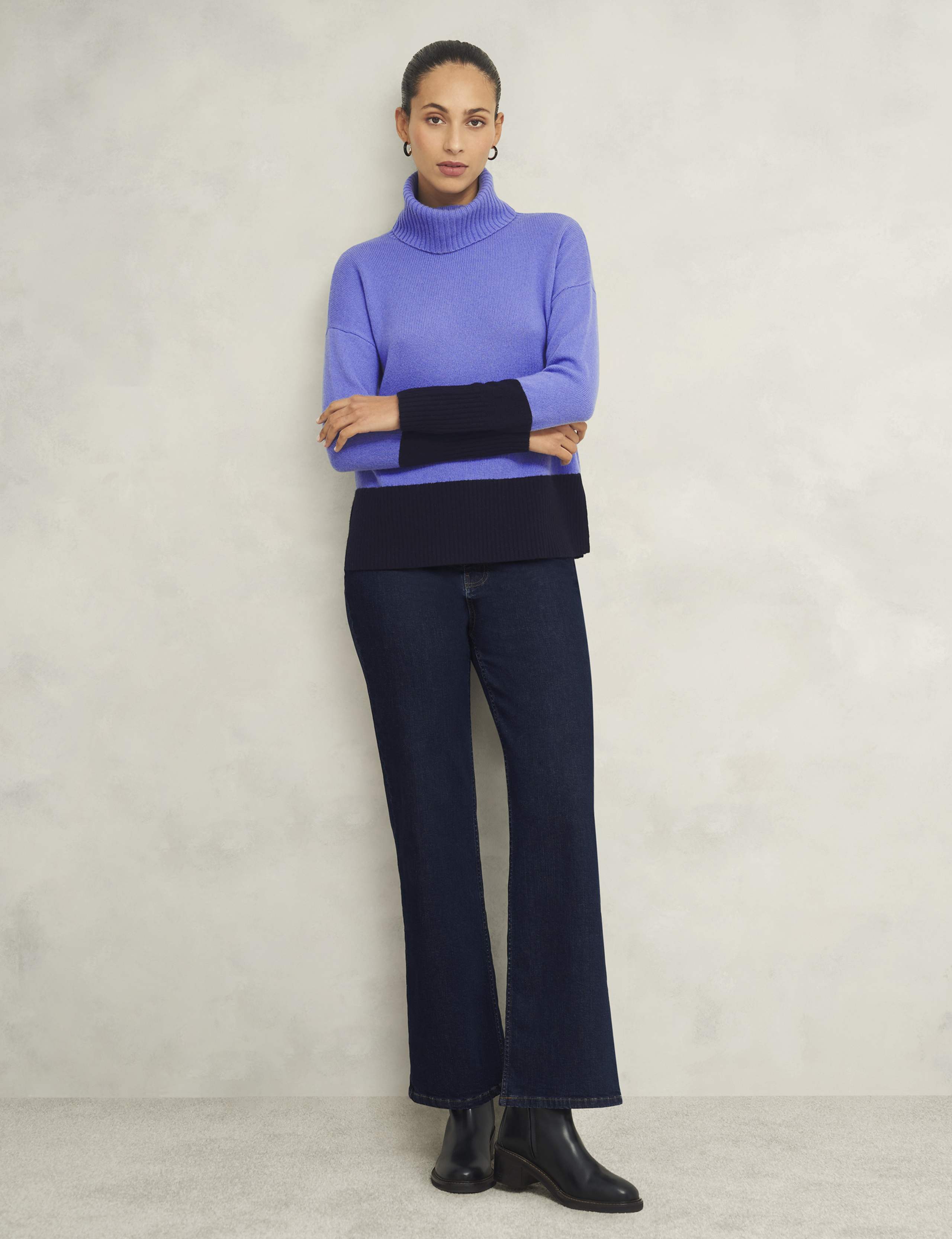 Merino Wool Rich Colour Block Roll Neck Jumper 3 of 7