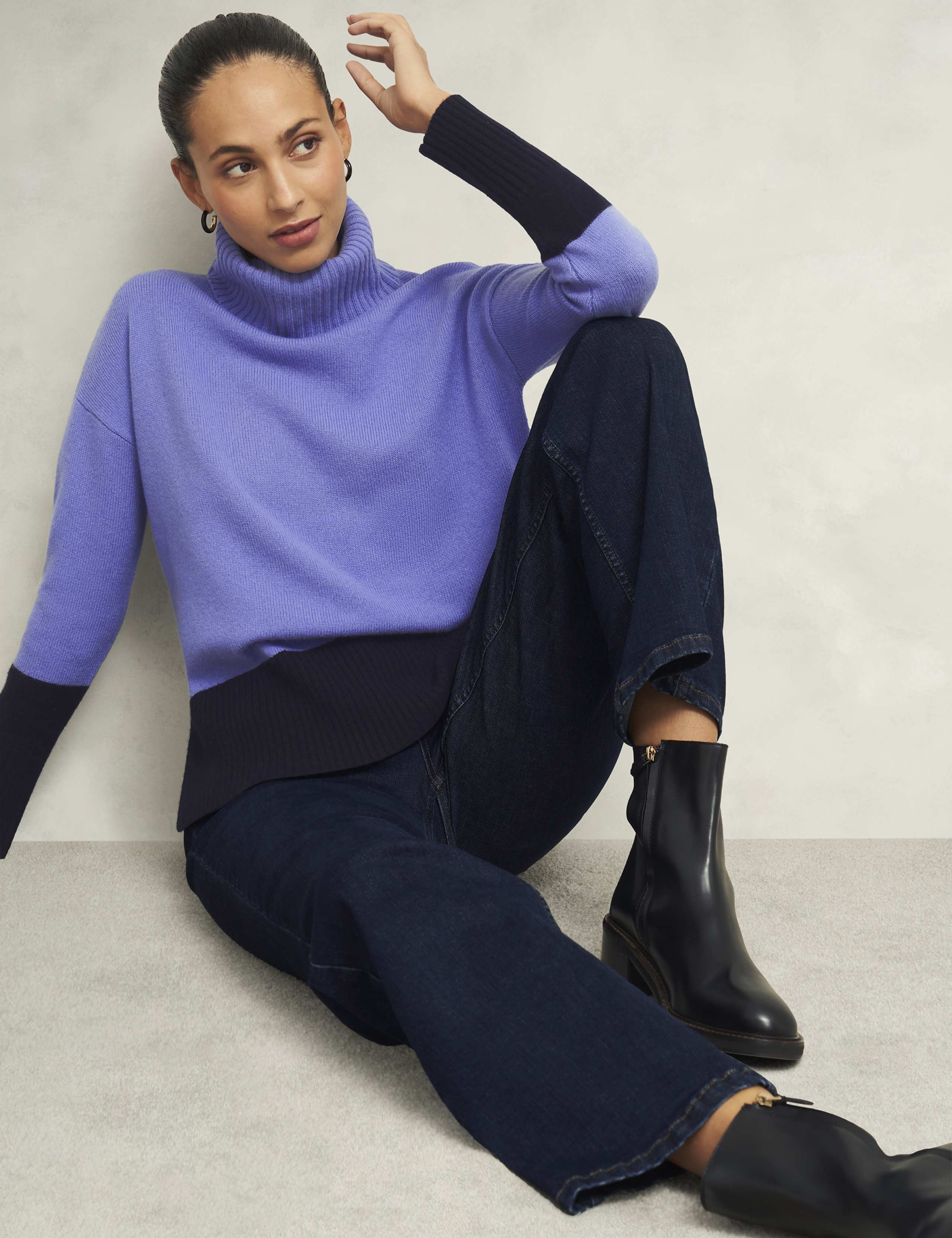 Merino Wool Rich Colour Block Roll Neck Jumper 5 of 7