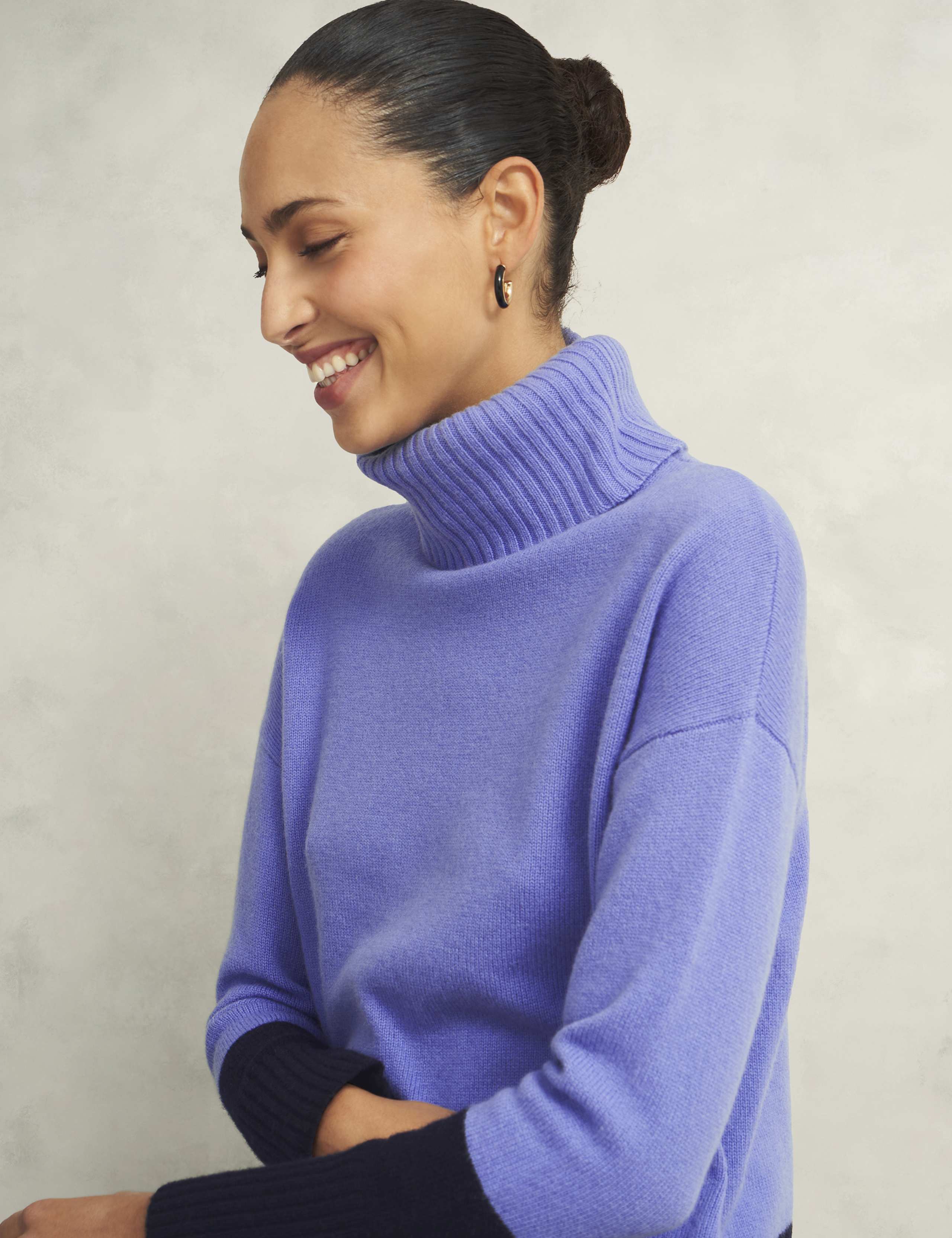 Merino Wool Rich Colour Block Roll Neck Jumper 7 of 7