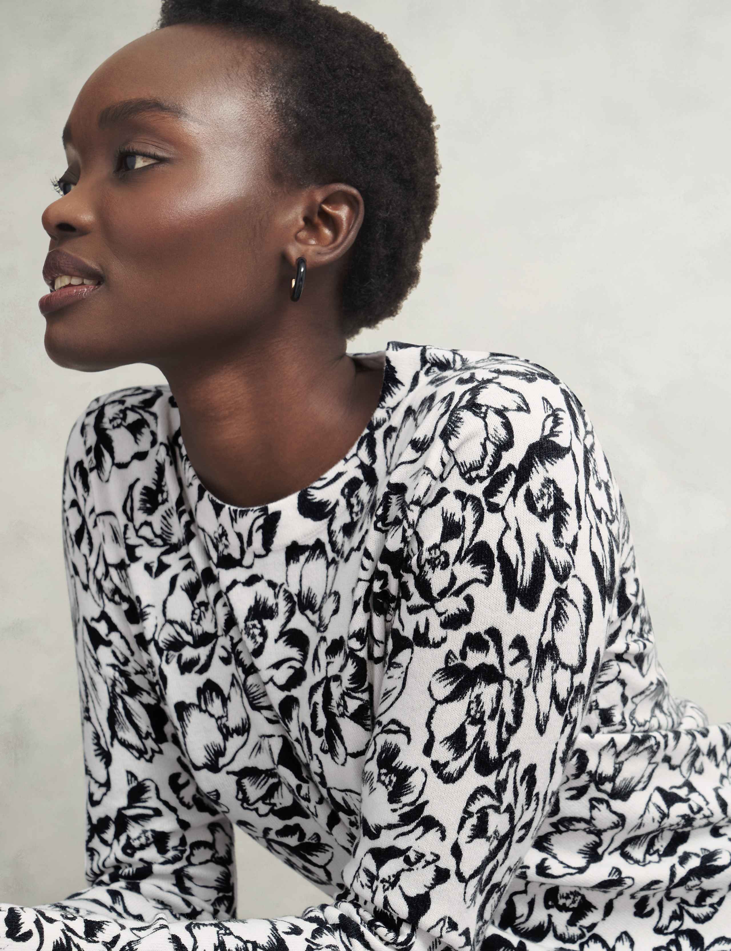 Cotton Rich Floral Jumper with Merino Wool 5 of 6